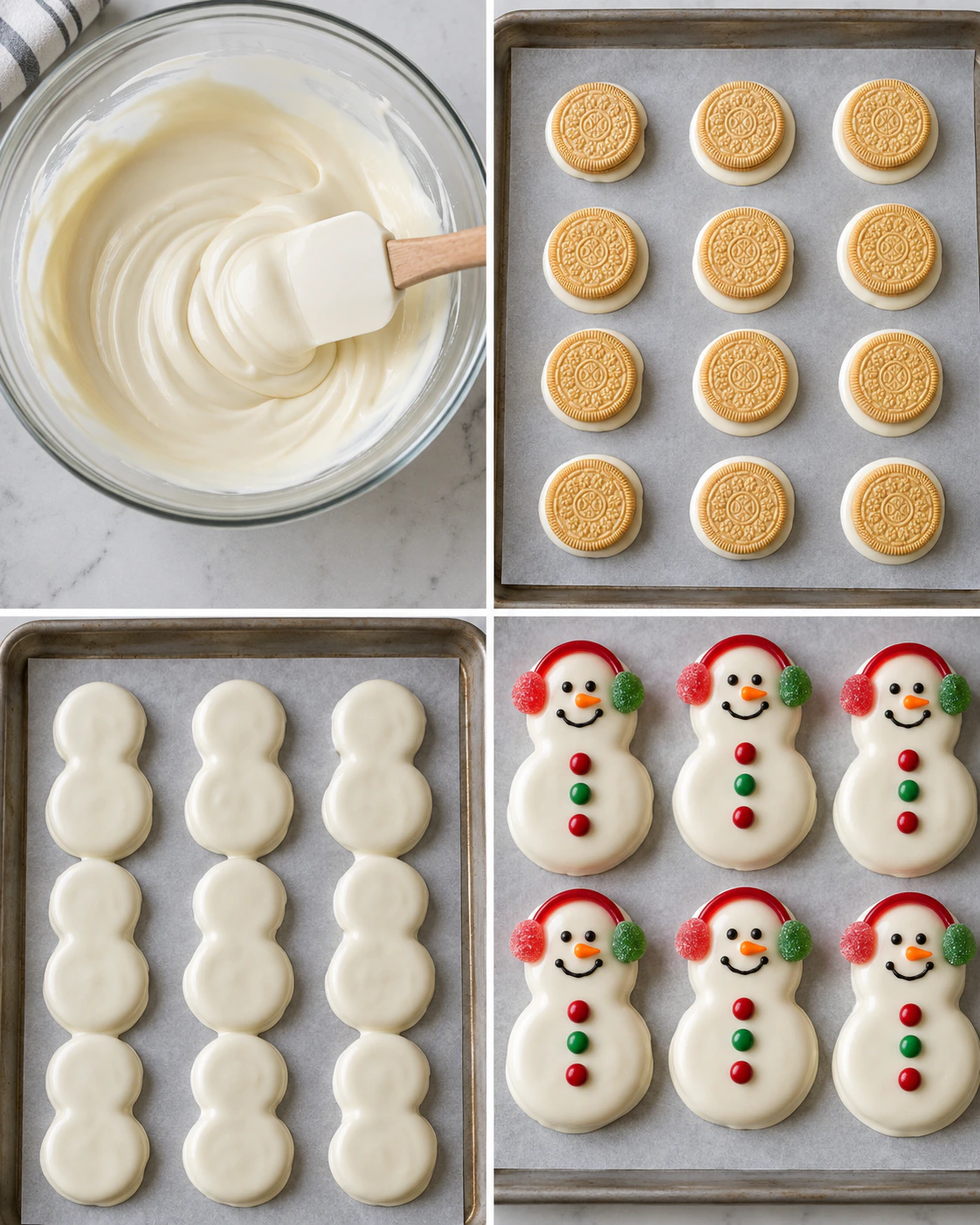 Four chronological preparation stages for Fun Christmas Candy Bark