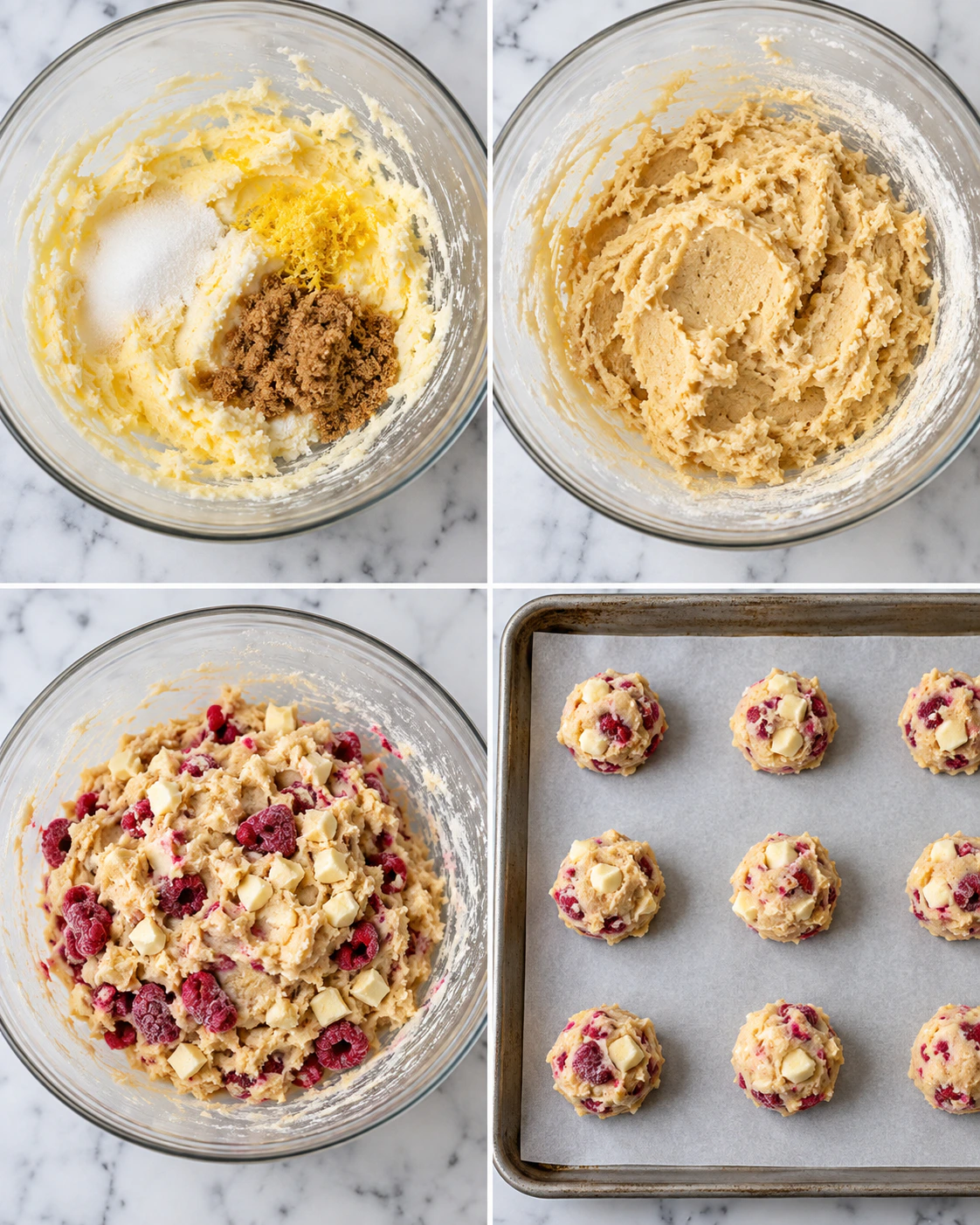Four chronological preparation stages for Sweet Berry Treats