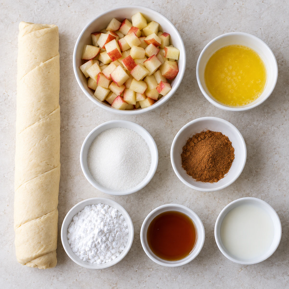Exact measured ingredients for Easy Apple Roll Treats