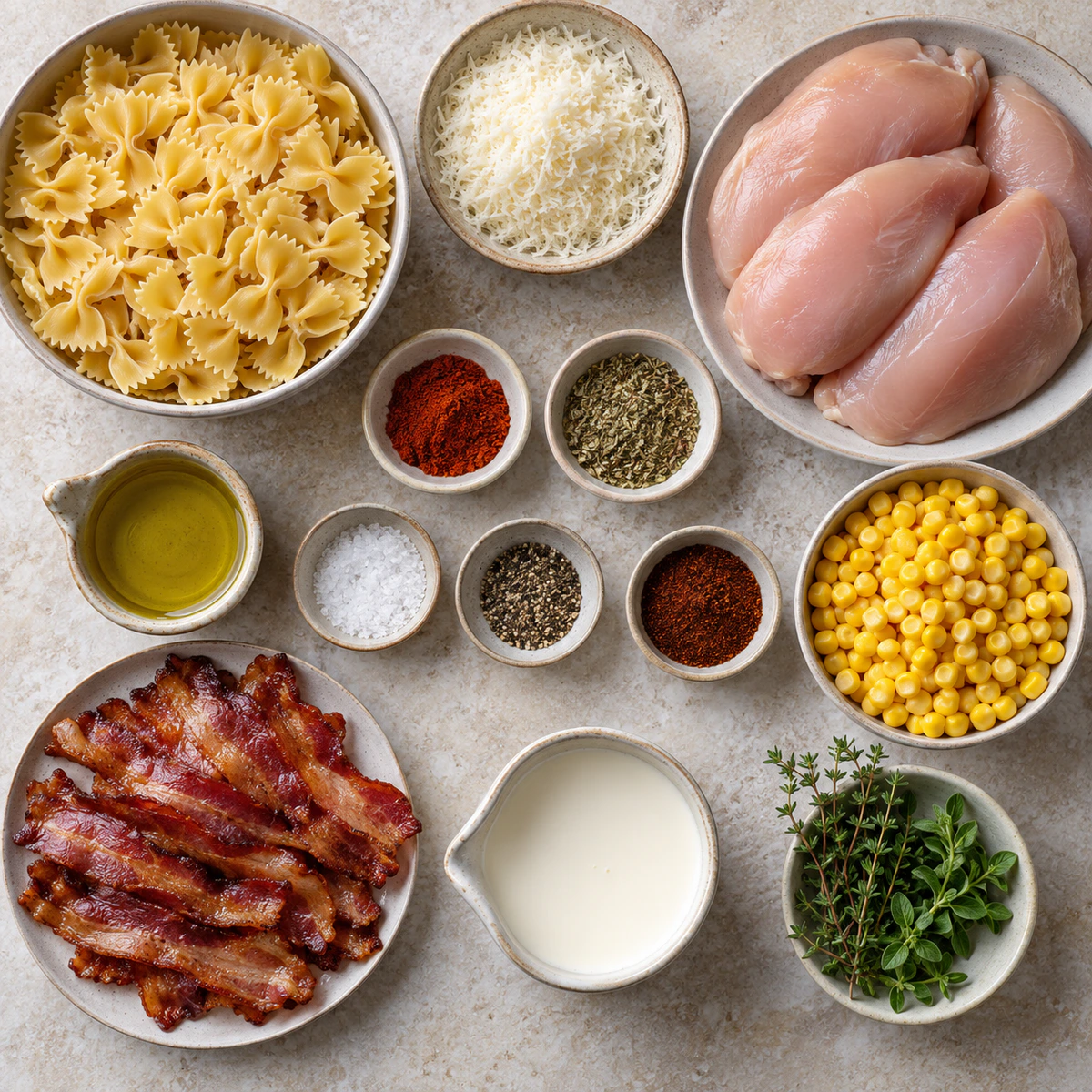 Exact measured ingredients for Creamy Summer Pasta Magic