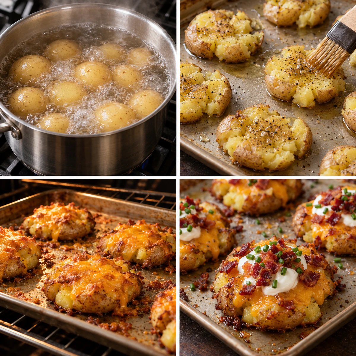 Four chronological preparation stages for Perfect Party Potatoes