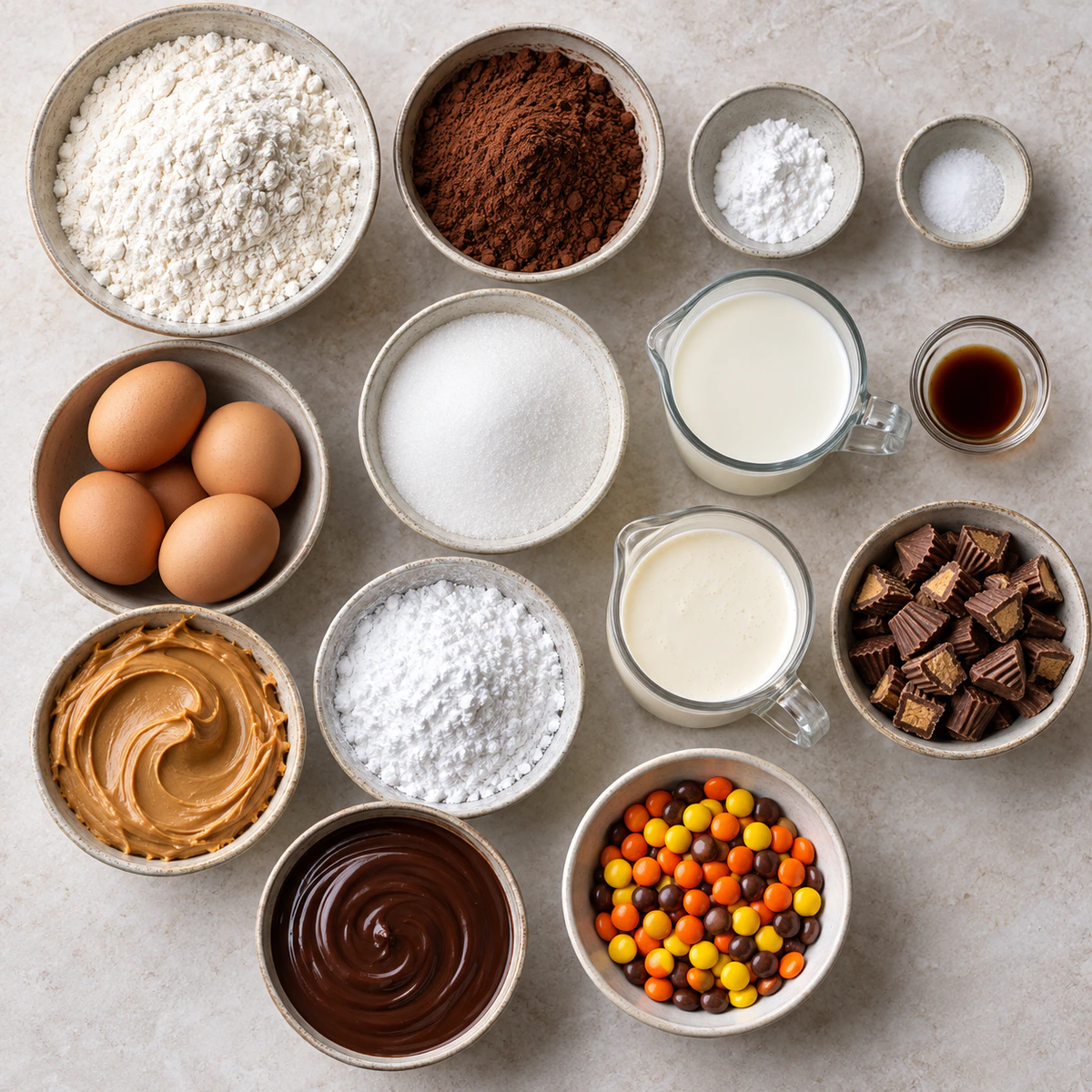 Exact measured ingredients for Chocolate Peanut Butter Roll