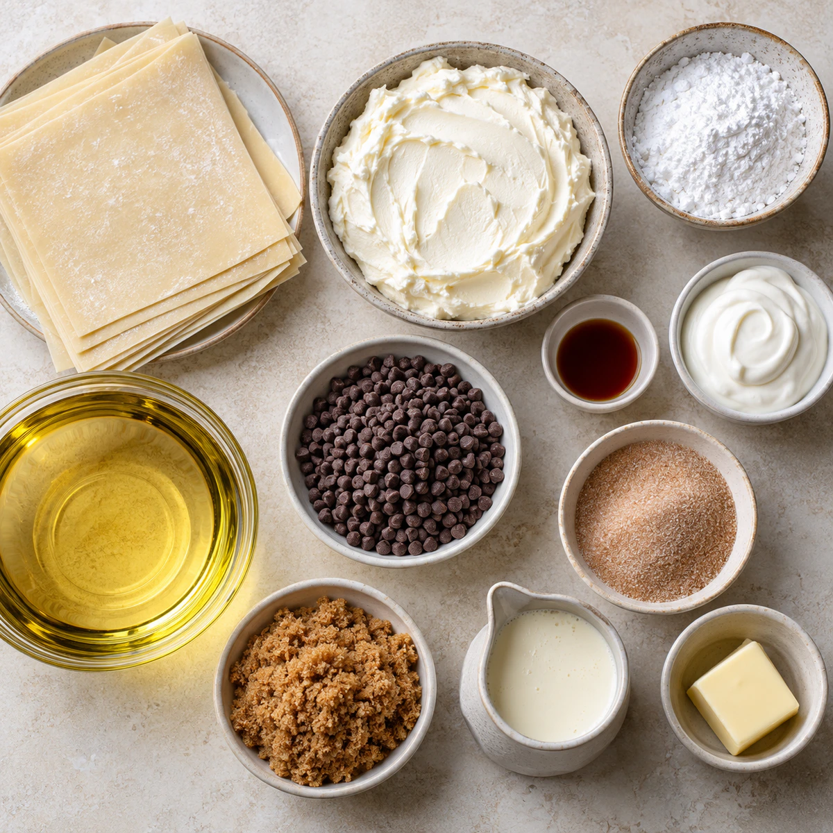 Exact measured ingredients for Sweet Crispy Cheesecake Rolls