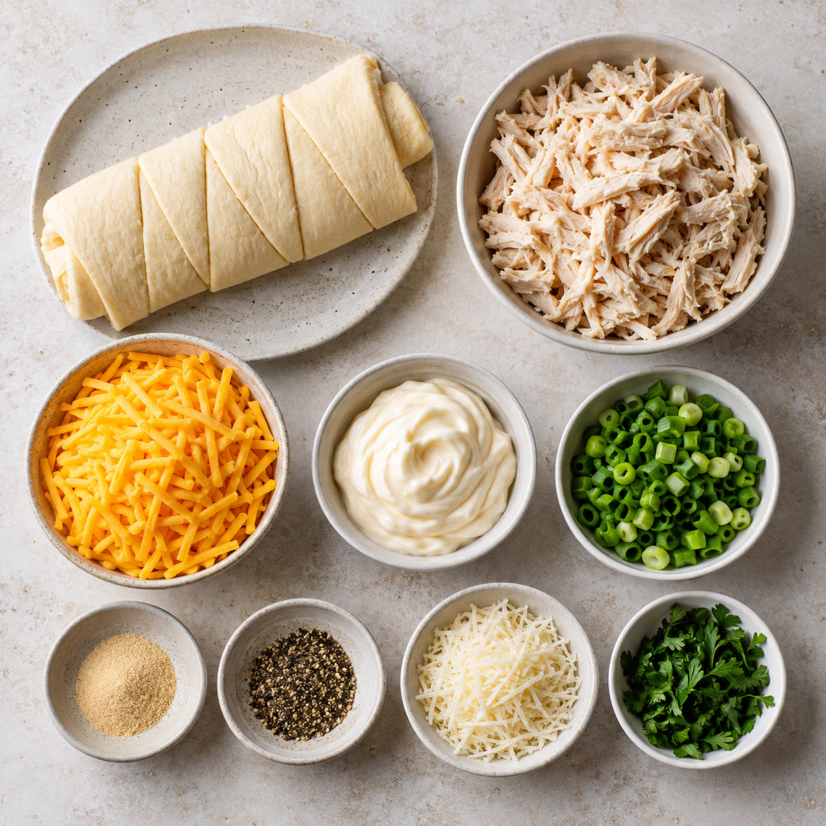Exact measured ingredients for Cheesy Chicken Roll Ups