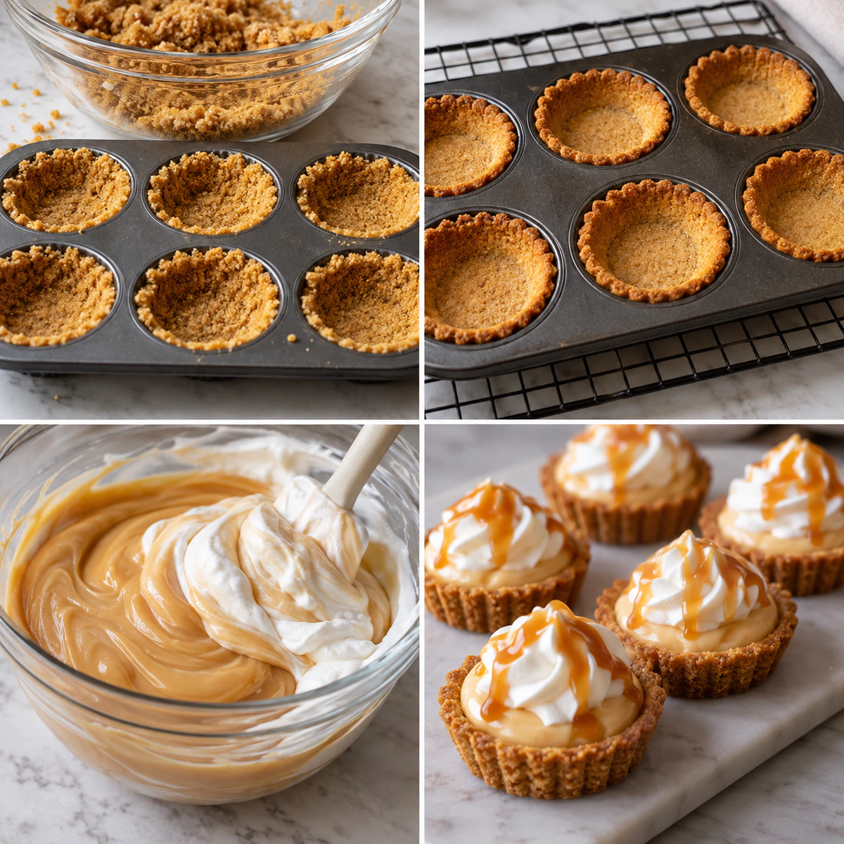 Four chronological preparation stages for Sweet Party Butterscotch Bites