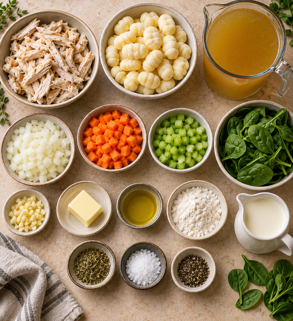 Exact measured ingredients for Creamy Gnocchi Chicken Soup