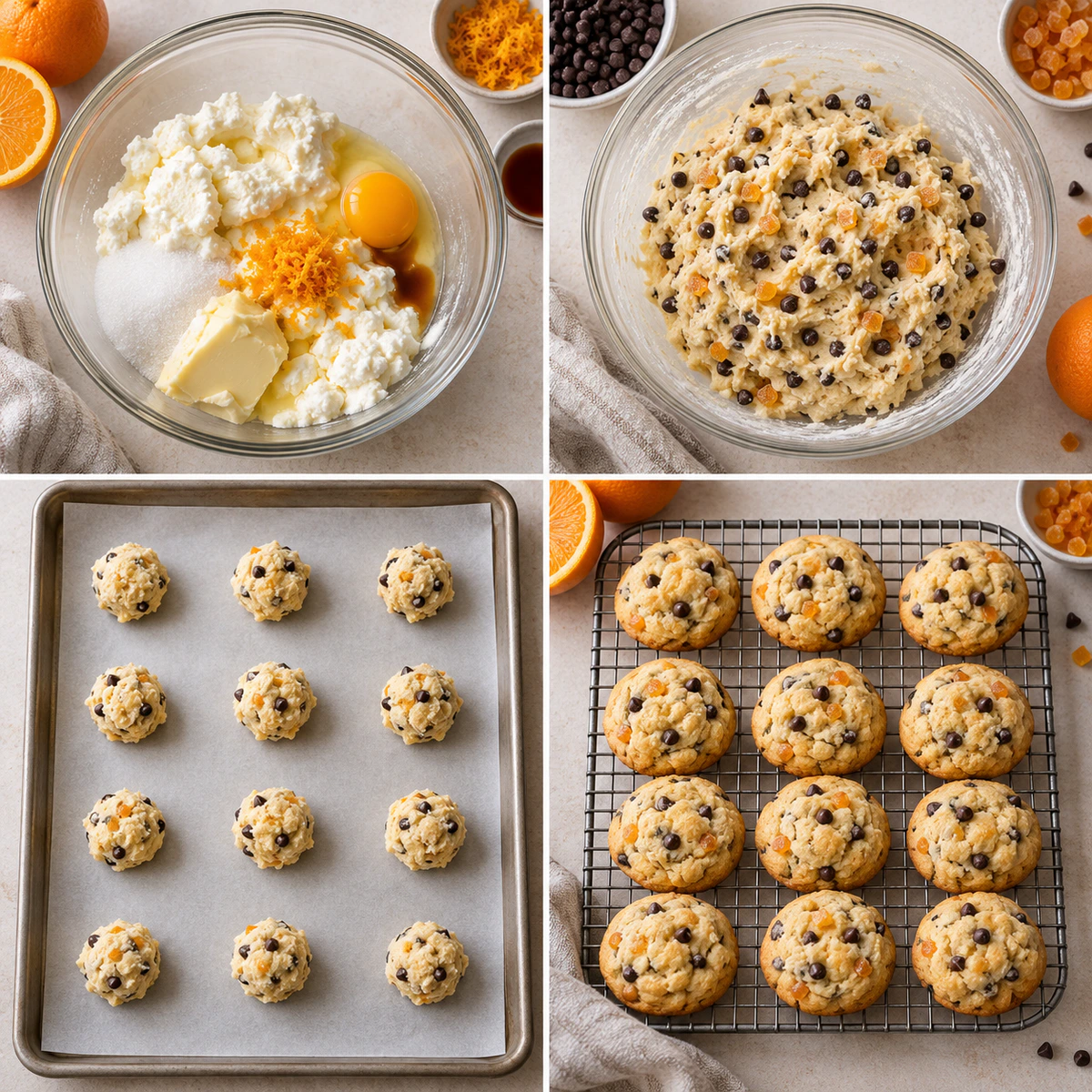 Four chronological preparation stages for Citrus Chocolate Treat