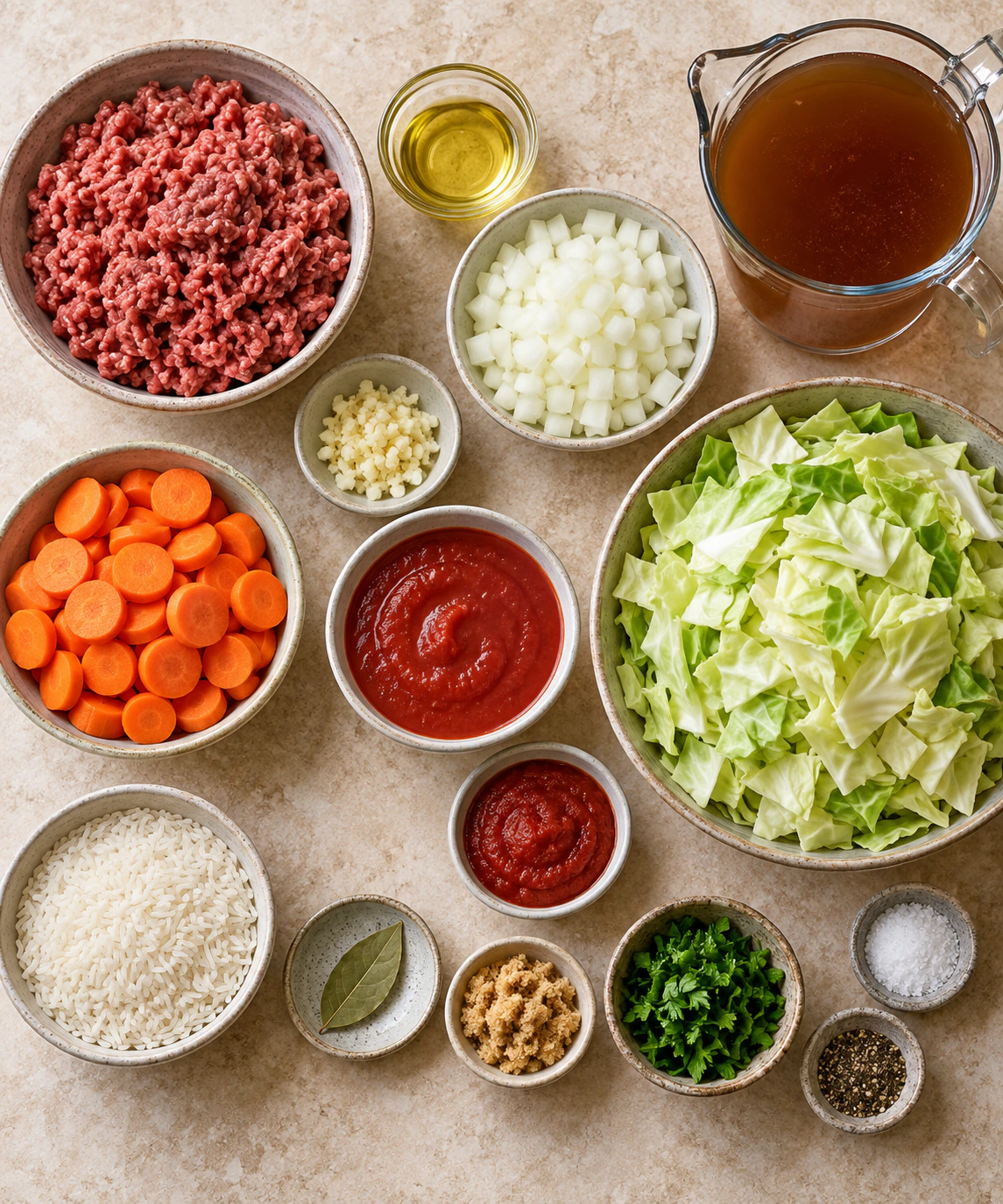 Exact measured ingredients for Hearty Cabbage Beef Soup