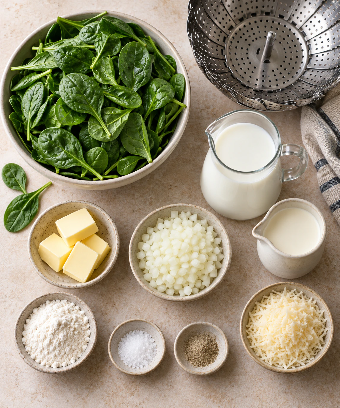 Exact measured ingredients for Rich Parmesan Spinach Side