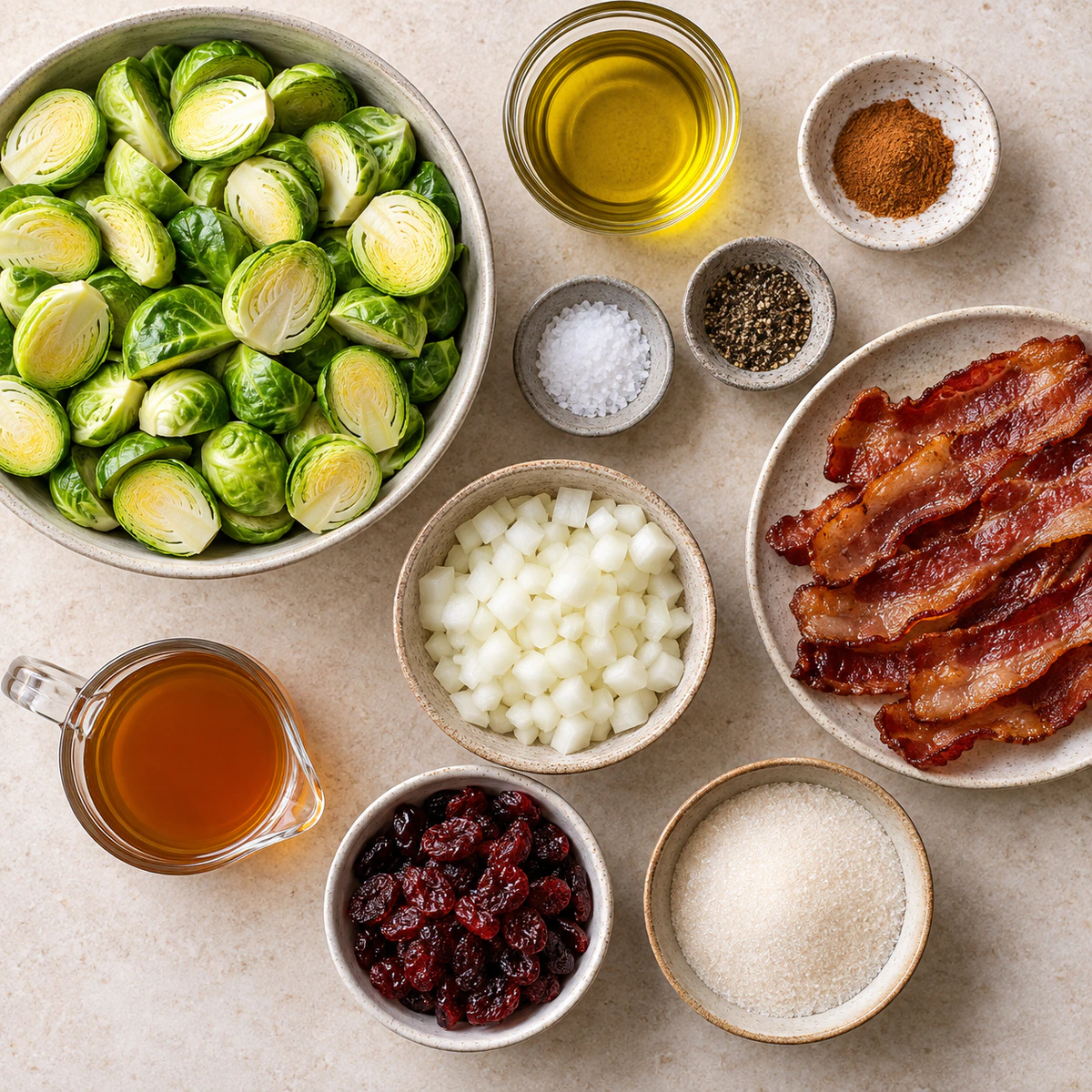Exact measured ingredients for Sweet Bacon Brussels Sprouts