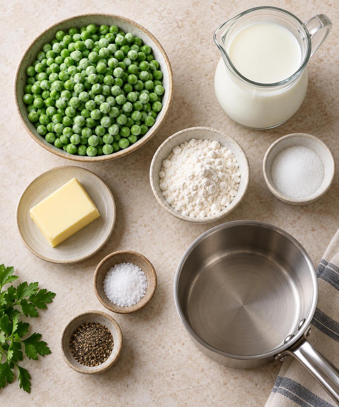 Exact measured ingredients for Simple Creamy Garden Peas