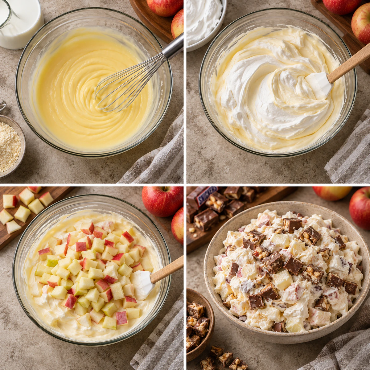 Four chronological preparation stages for Sweet Apple Candy Mix