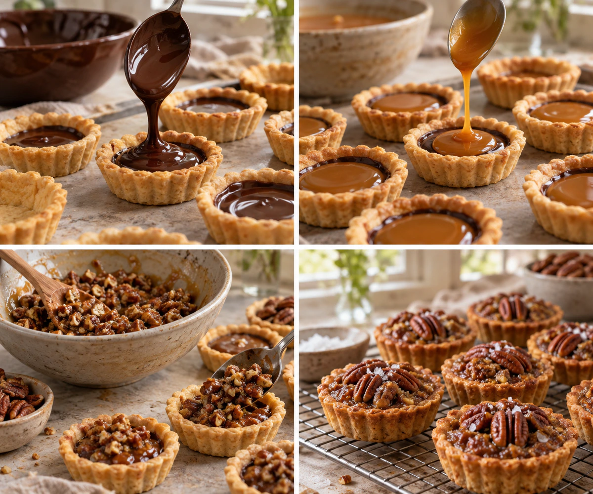 Four chronological preparation stages for Sweet Bite-Size Treats