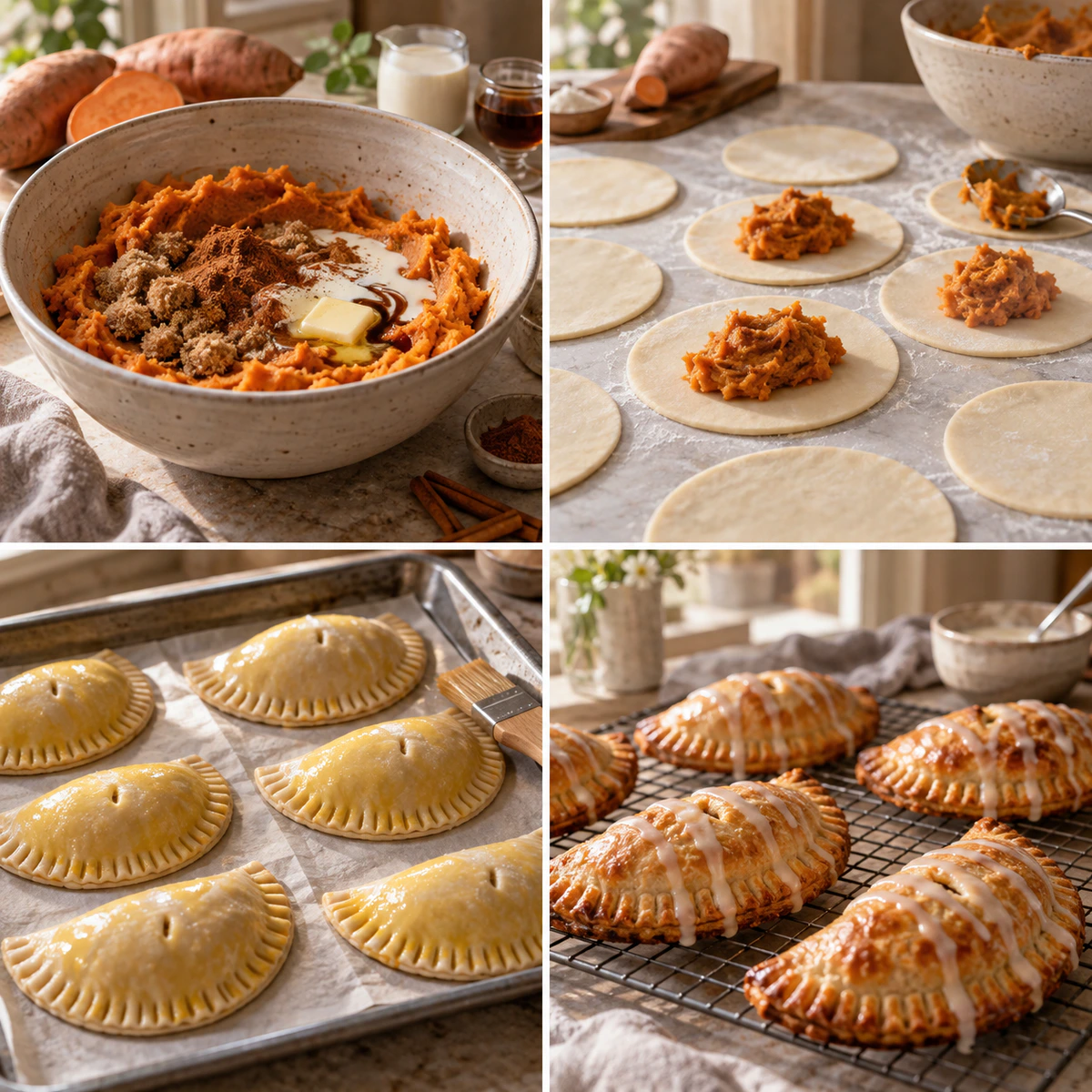Four chronological preparation stages for Mini Sweet Spiced Pies