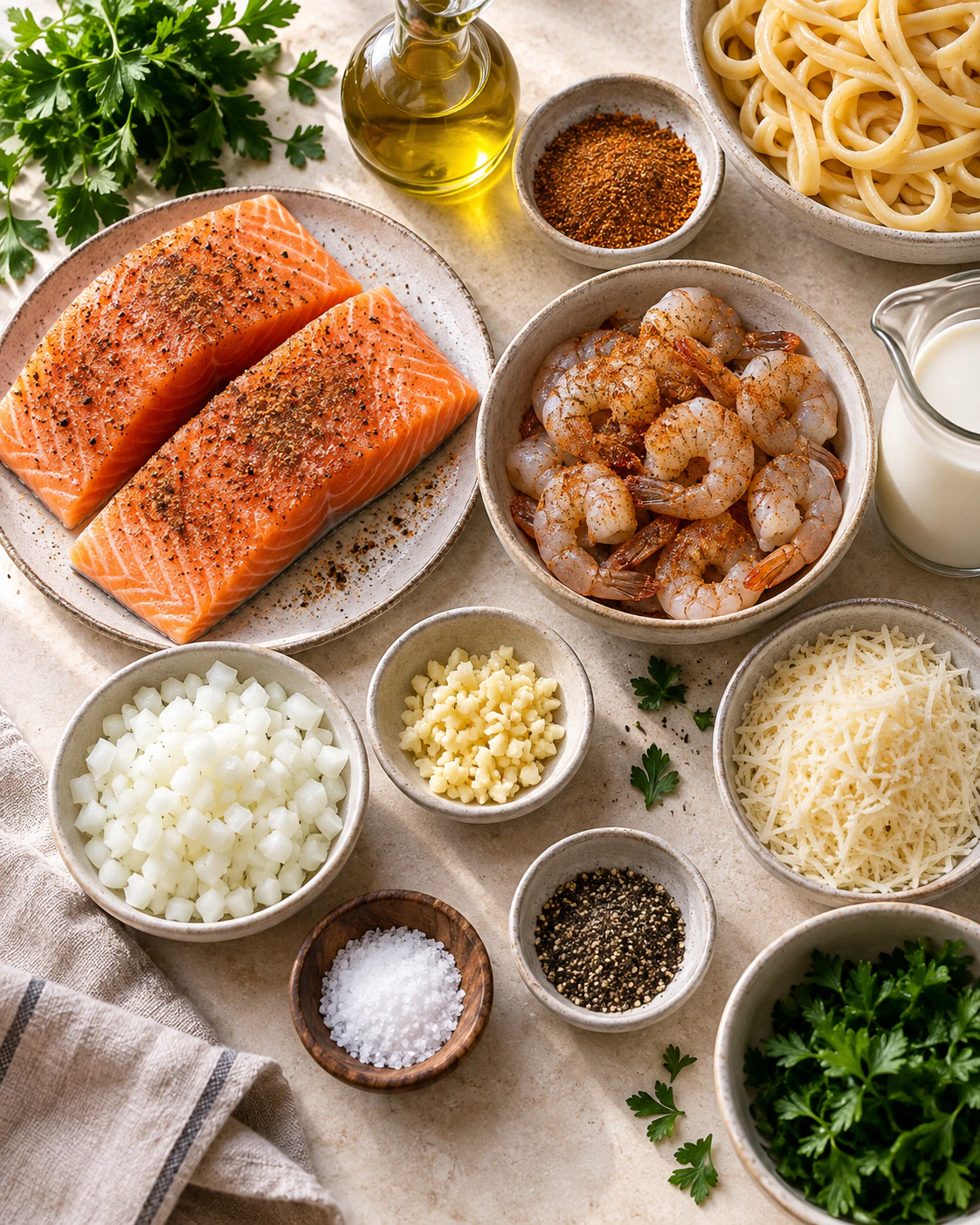 Exact measured ingredients for Creamy Seafood Dinner