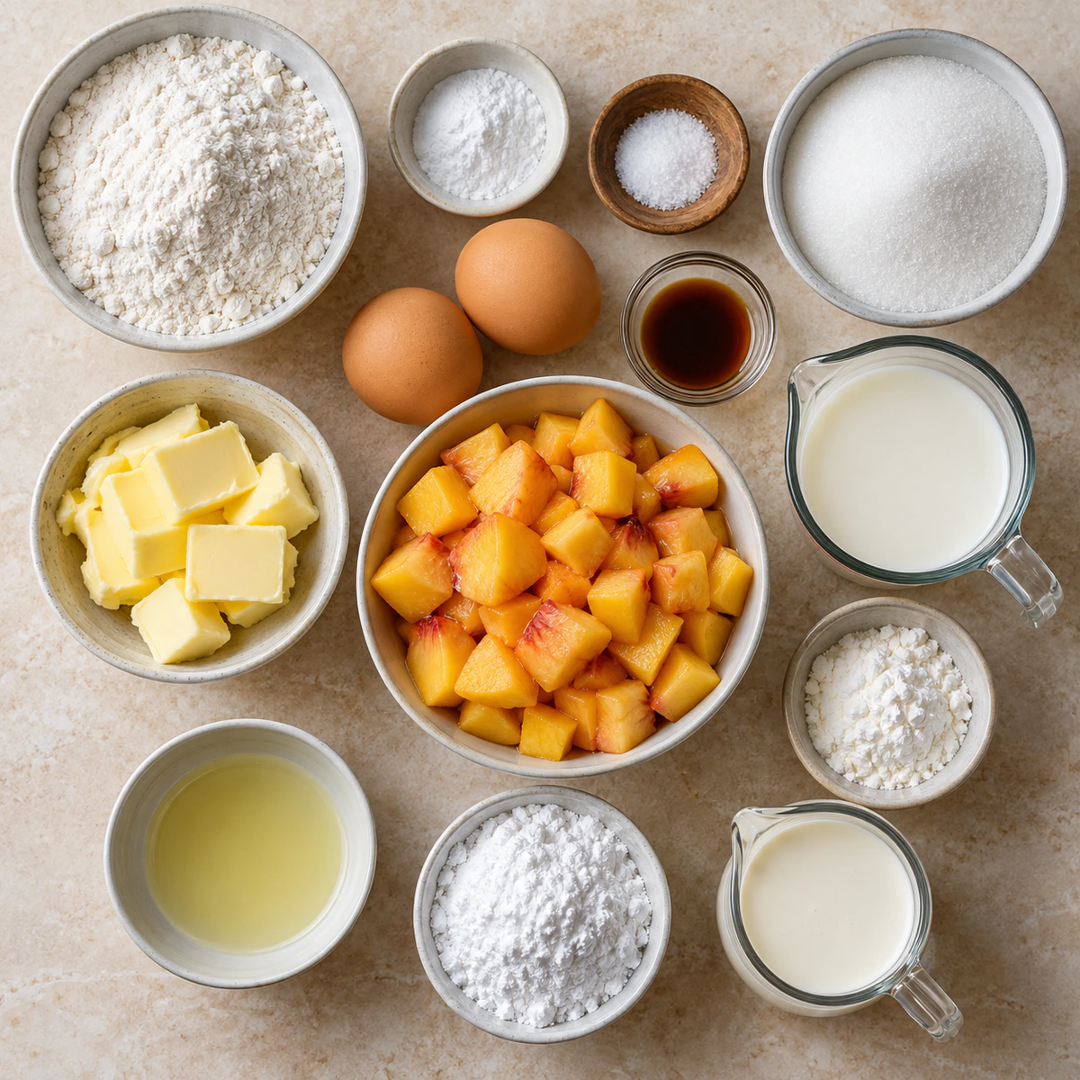 Exact measured ingredients for Peach Filled Cakes