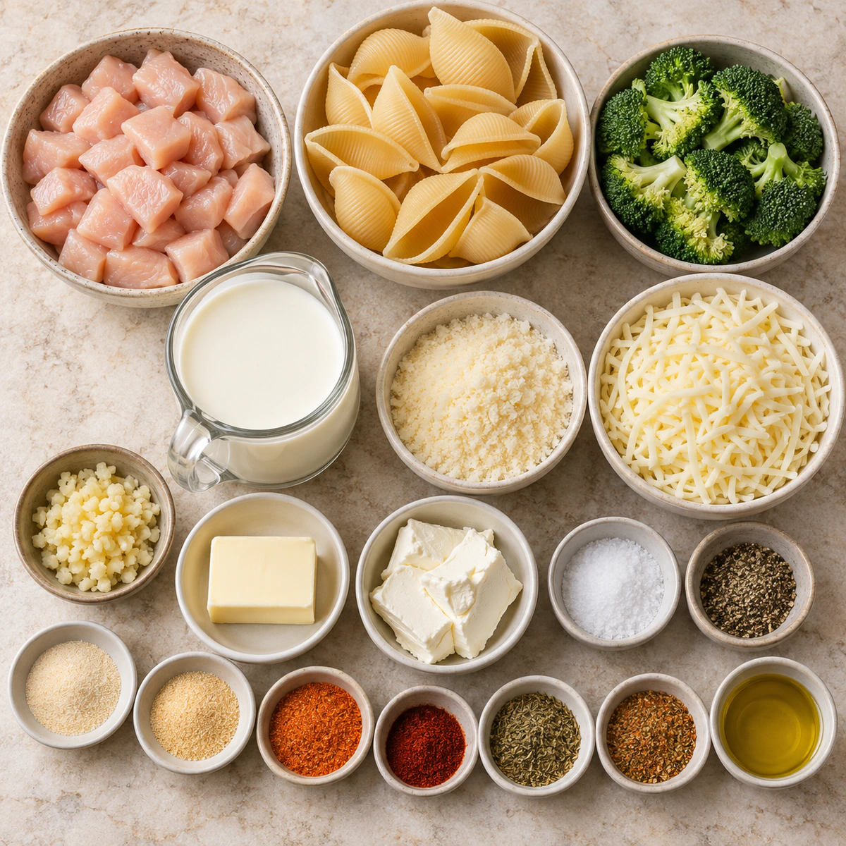 Exact measured ingredients for Cheesy Chicken Shells