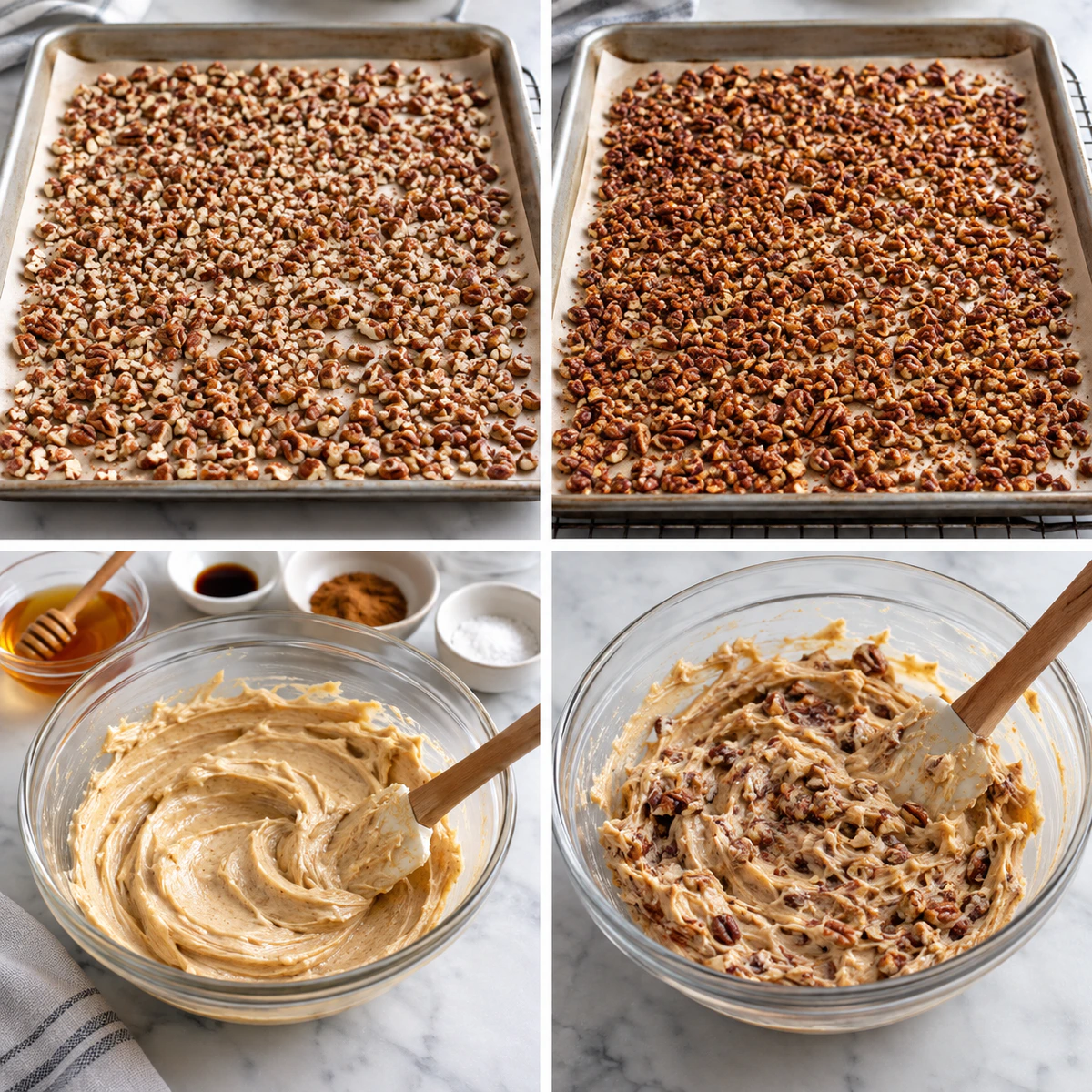 Four chronological preparation stages for Sweet Pecan Butter