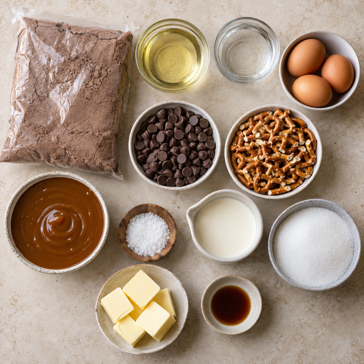 Exact measured ingredients for Sweet Salty Brownie Bars