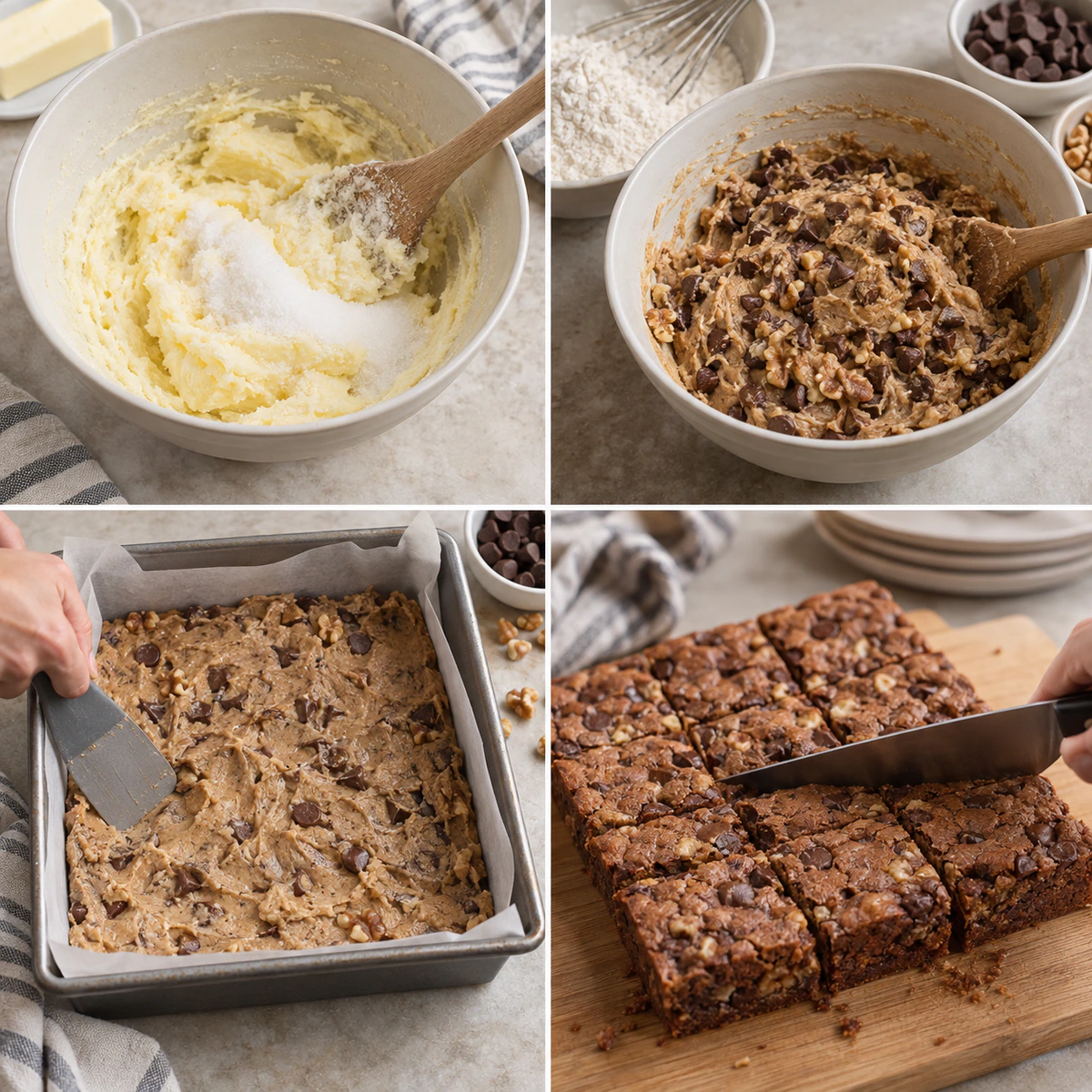 Four chronological preparation stages for Rich Chocolate Bars