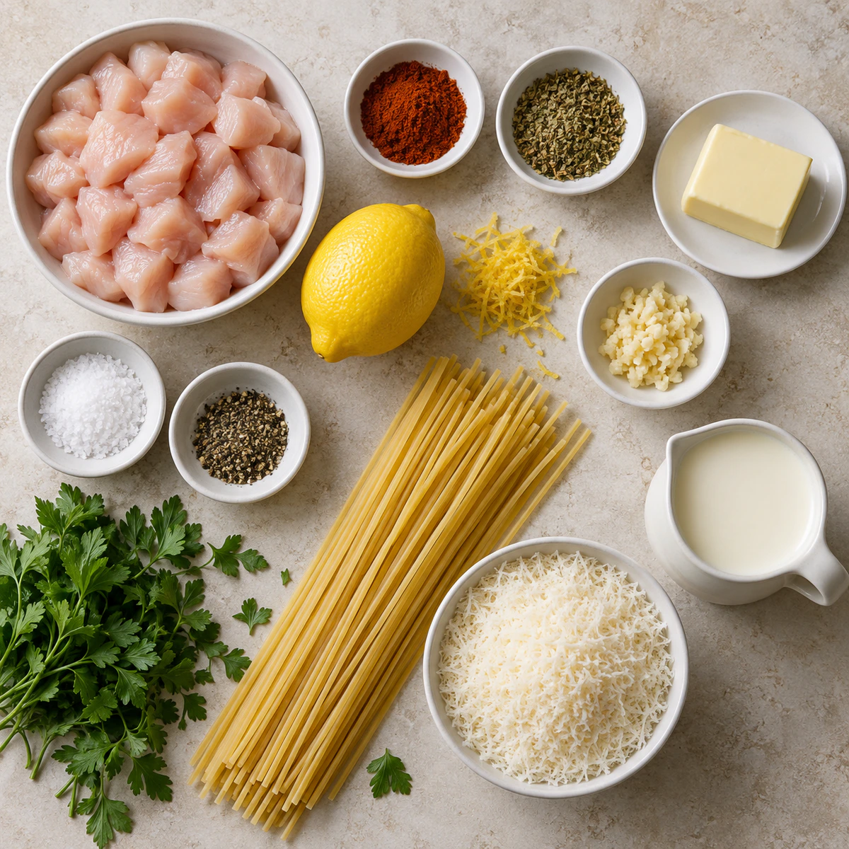 Exact measured ingredients for Garlic Lemon Chicken Pasta