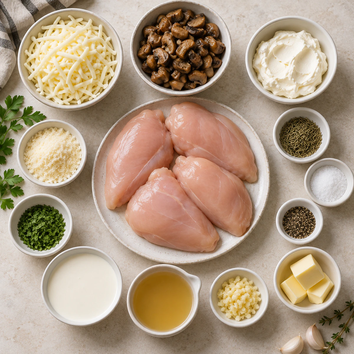 Exact measured ingredients for Cheesy Mushroom Chicken