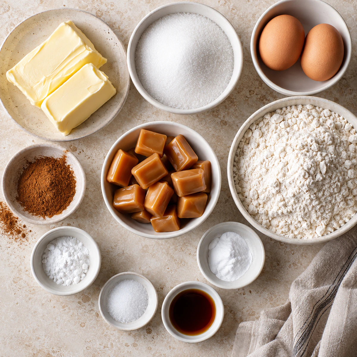 Exact measured ingredients for Caramel Stuffed Snickerdoodle Cookies