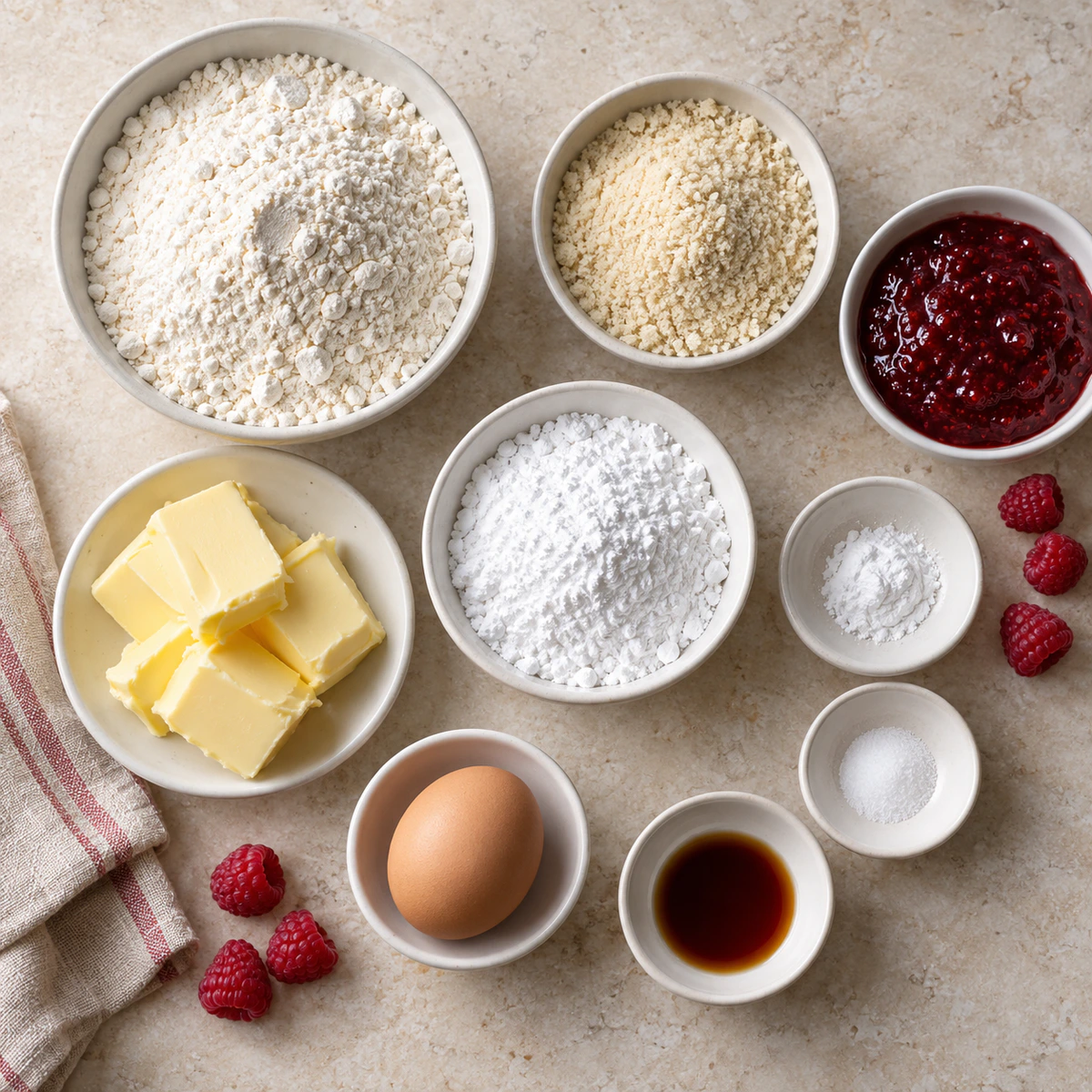 Exact measured ingredients for Raspberry Linzer Cookies