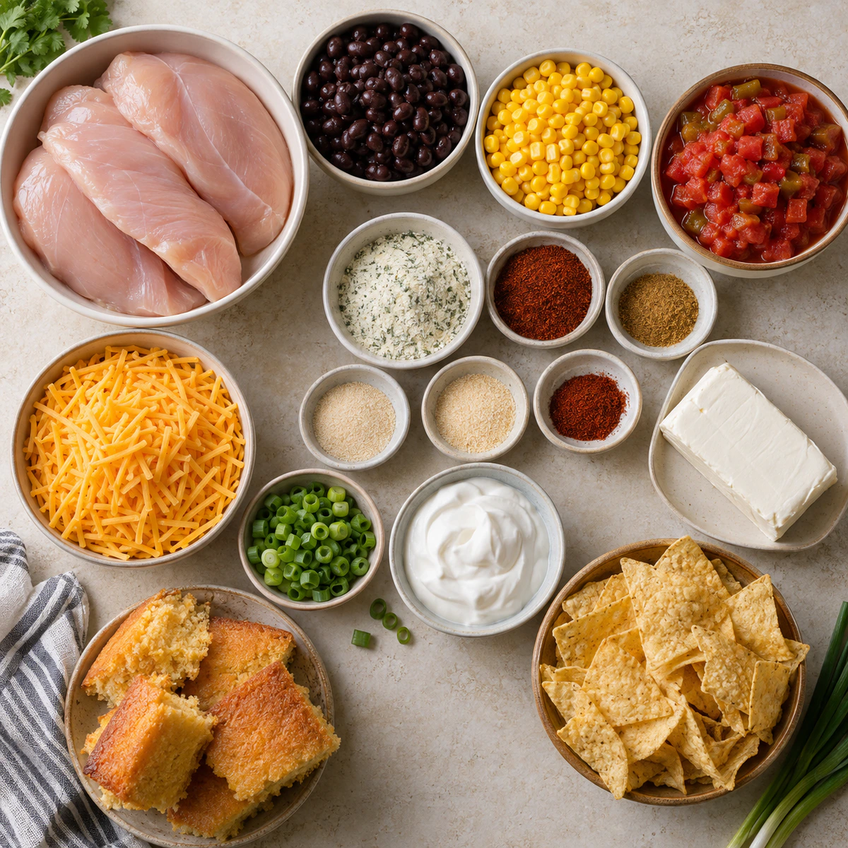 Exact measured ingredients for Crockpot Cream Cheese Chicken Chili