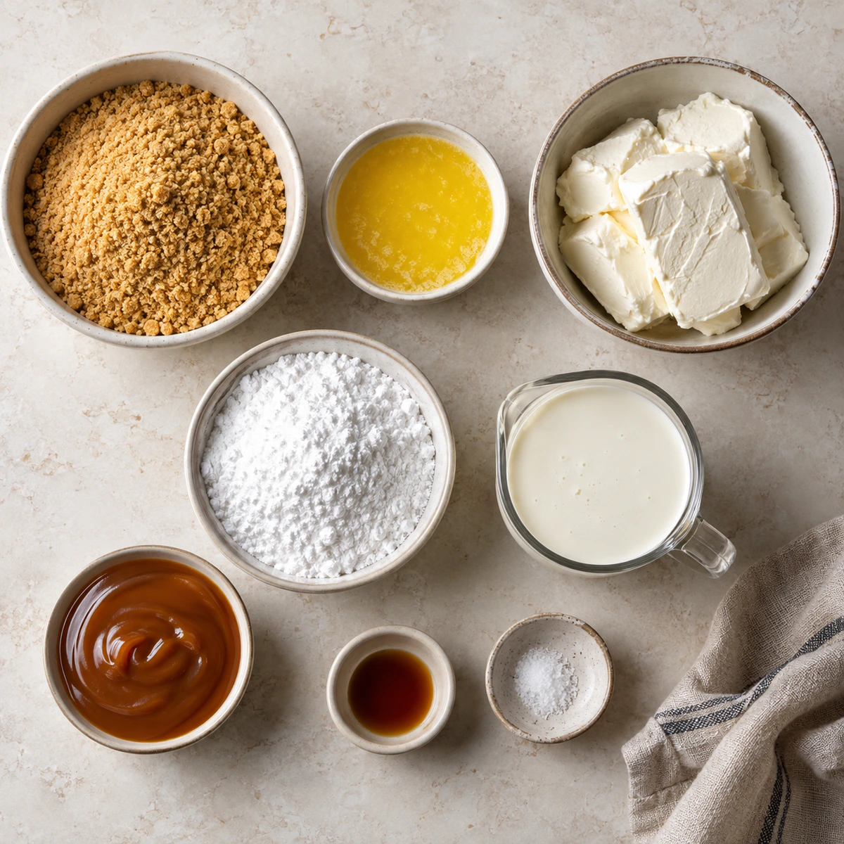 Exact measured ingredients for Mini Caramel Cheesecakes