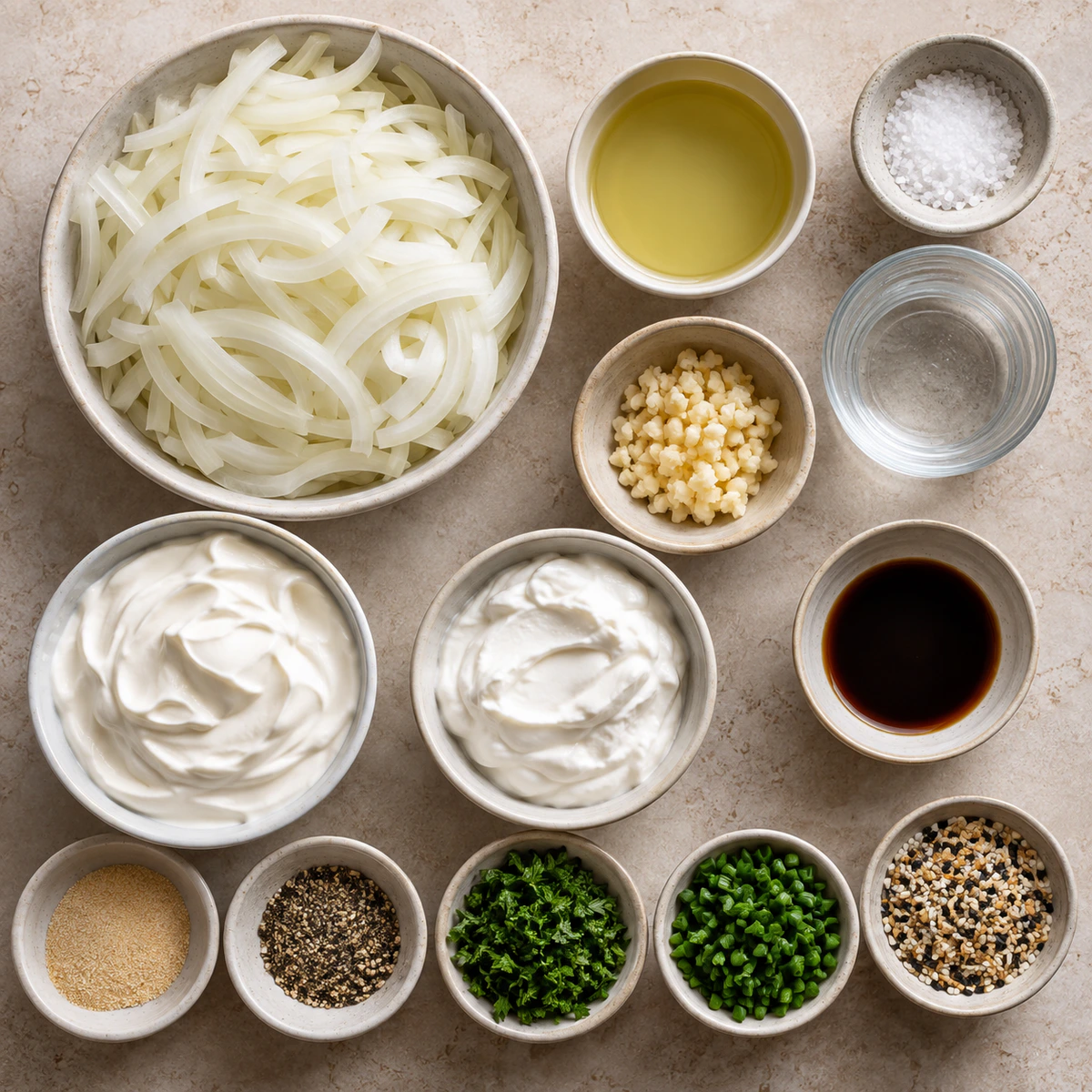 Exact measured ingredients for Fresh French Onion Dip
