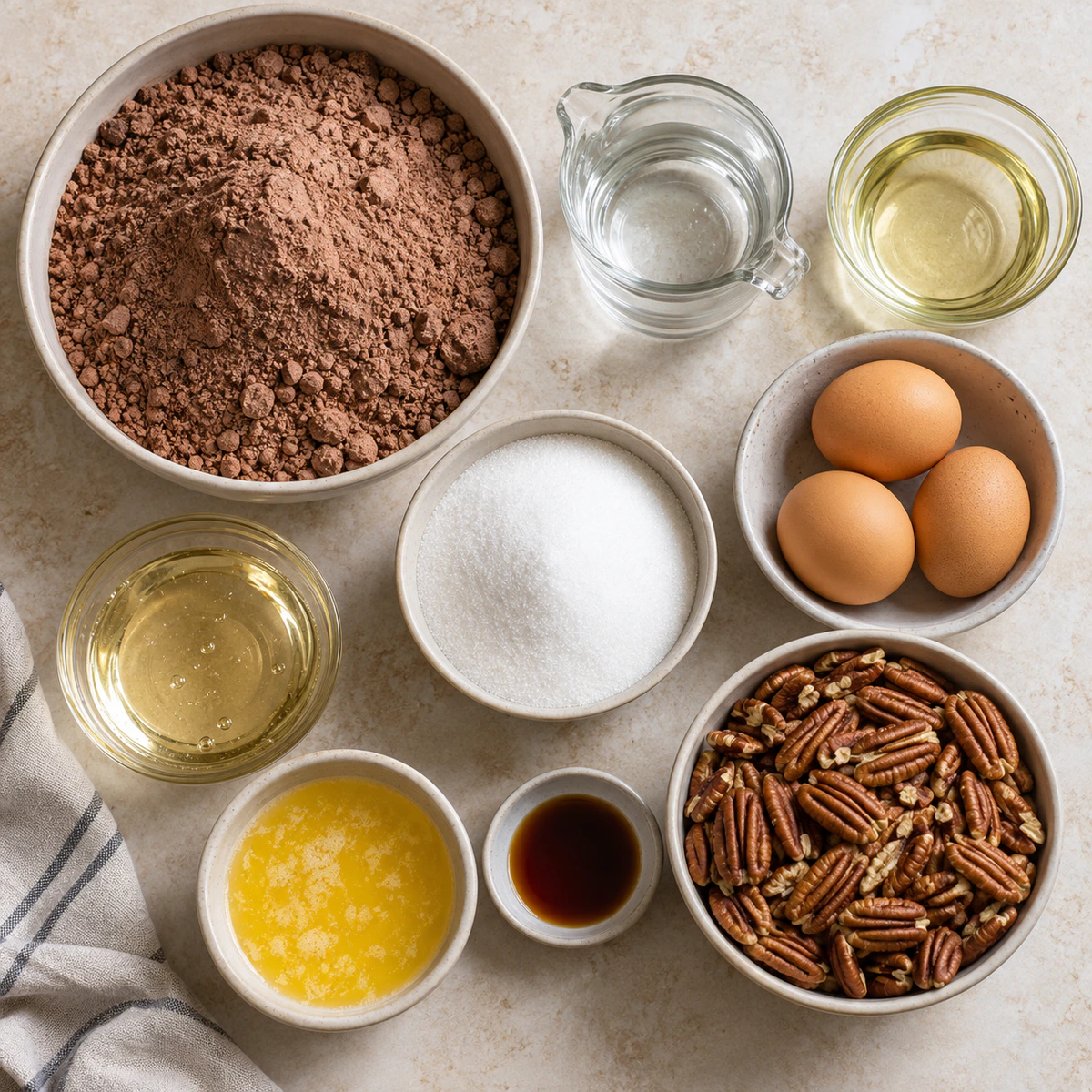 Exact measured ingredients for Fudgy Pecan Brownies