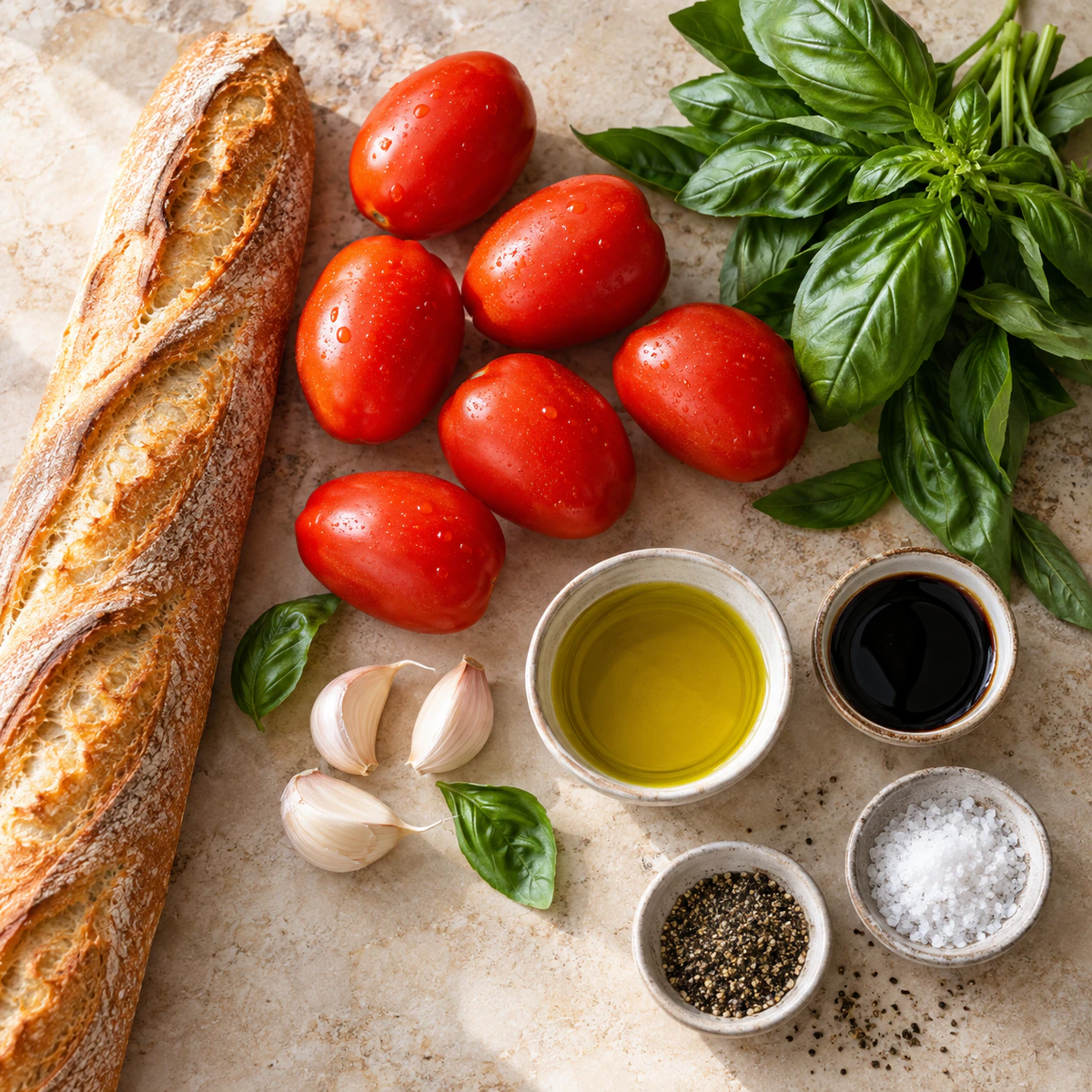 Exact measured ingredients for Easy Air Fryer Bruschetta