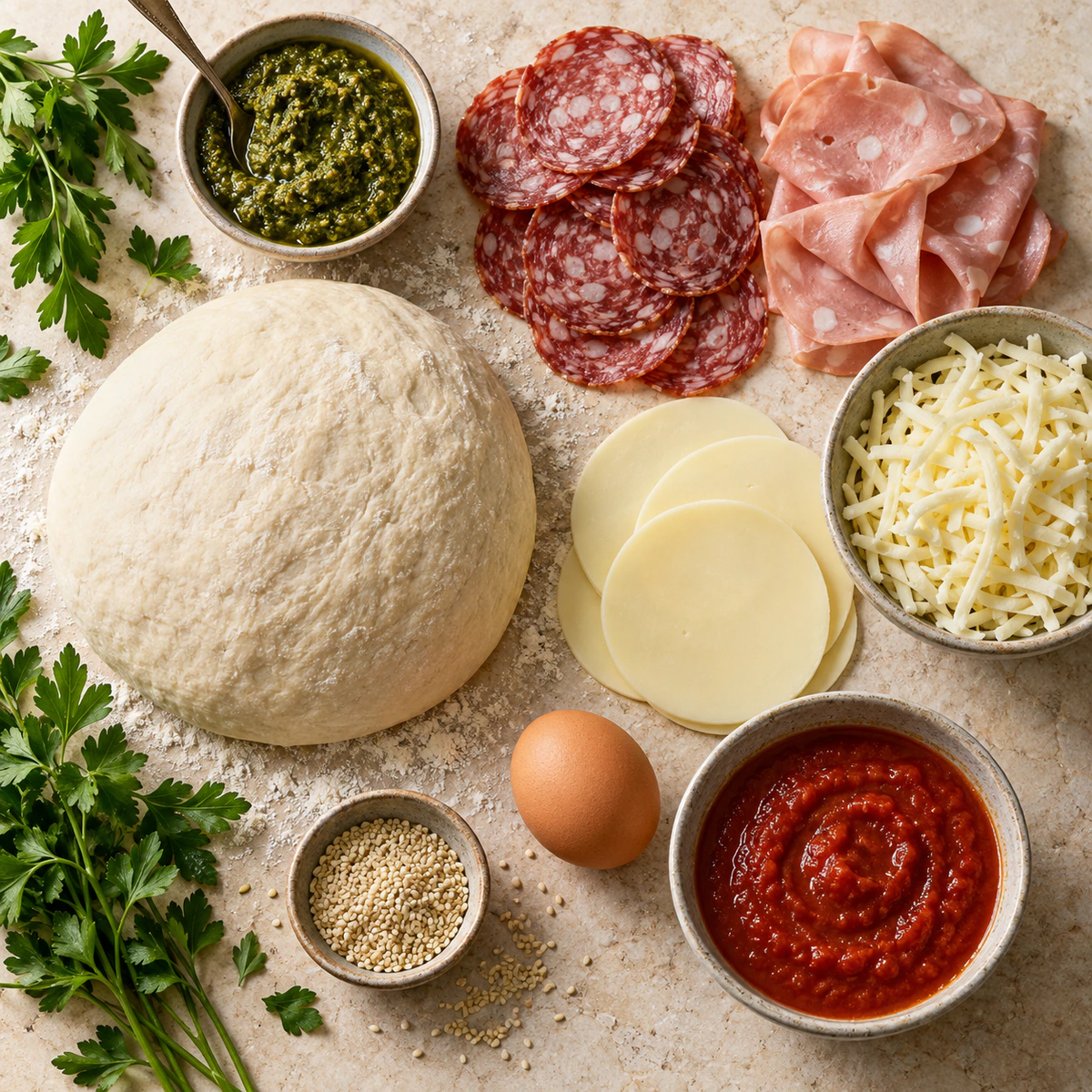 Exact measured ingredients for Easy Stuffed Pizza Roll