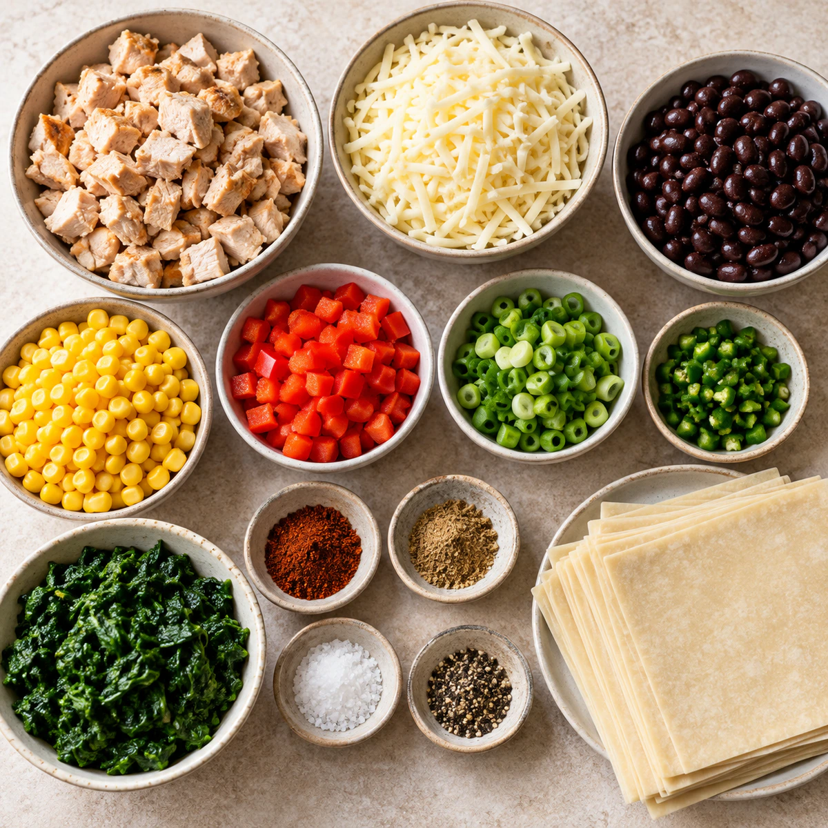 Exact measured ingredients for Spicy Chicken Egg Rolls