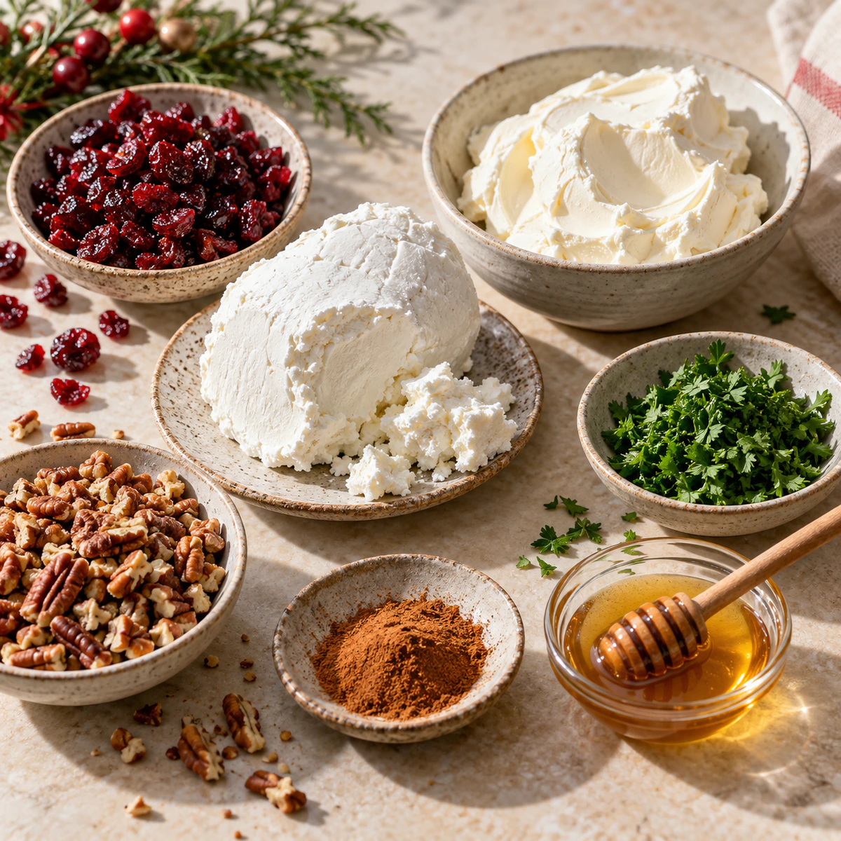 Exact measured ingredients for Sweet Nutty Cheese Bites