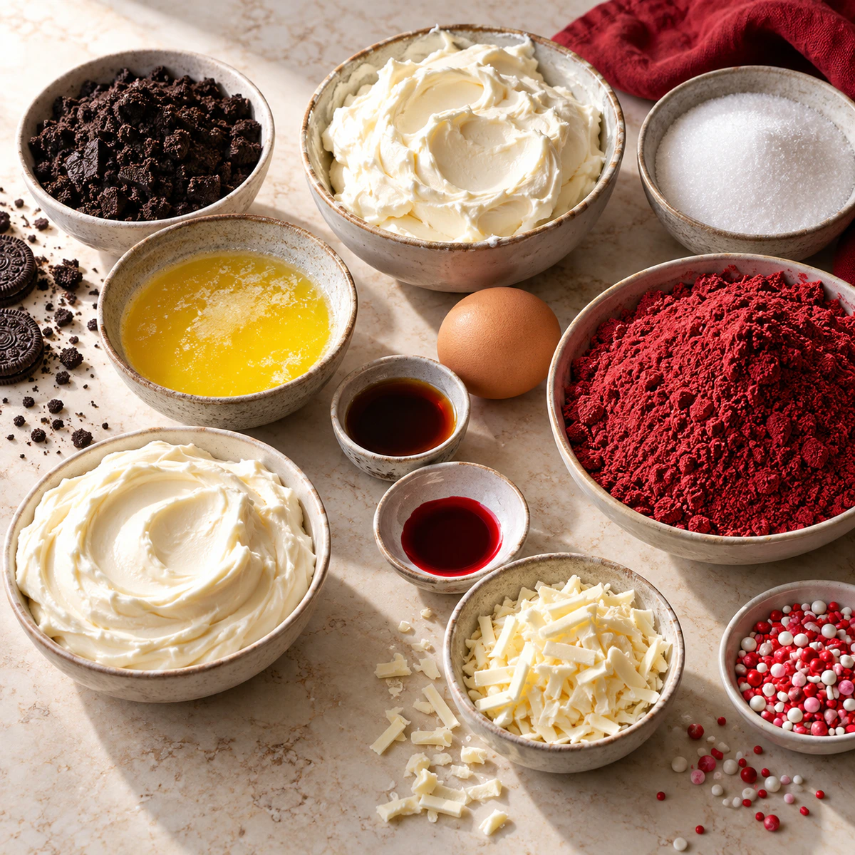 Exact measured ingredients for Sweet Red Velvet Bites