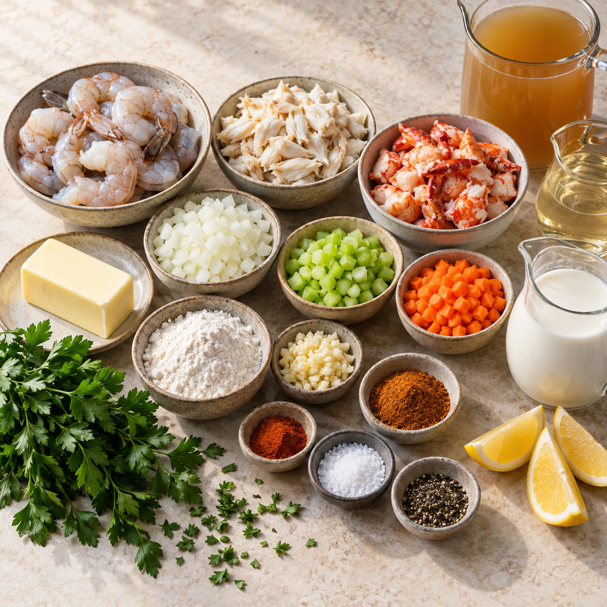 Exact measured ingredients for Rich Seafood Bisque Bowl