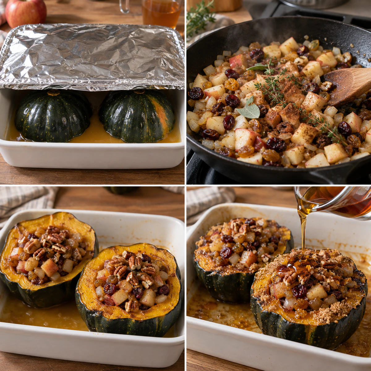Four chronological preparation stages for Sweet Apple Squash Bake