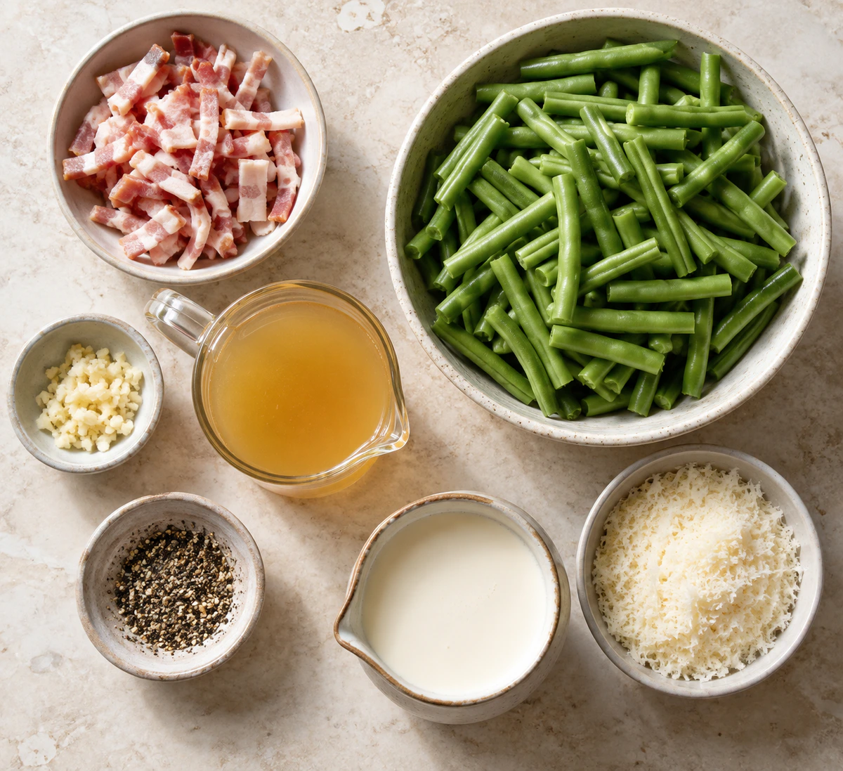 Exact measured ingredients for Creamy Bean Bacon Delight