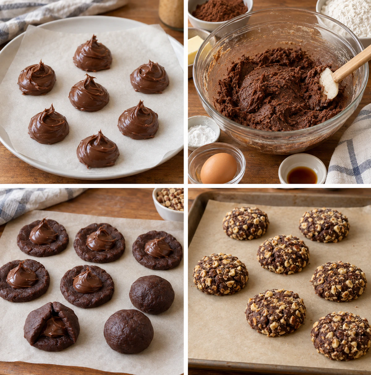 Four chronological preparation stages for Chocolate Nutella Cookie Magic