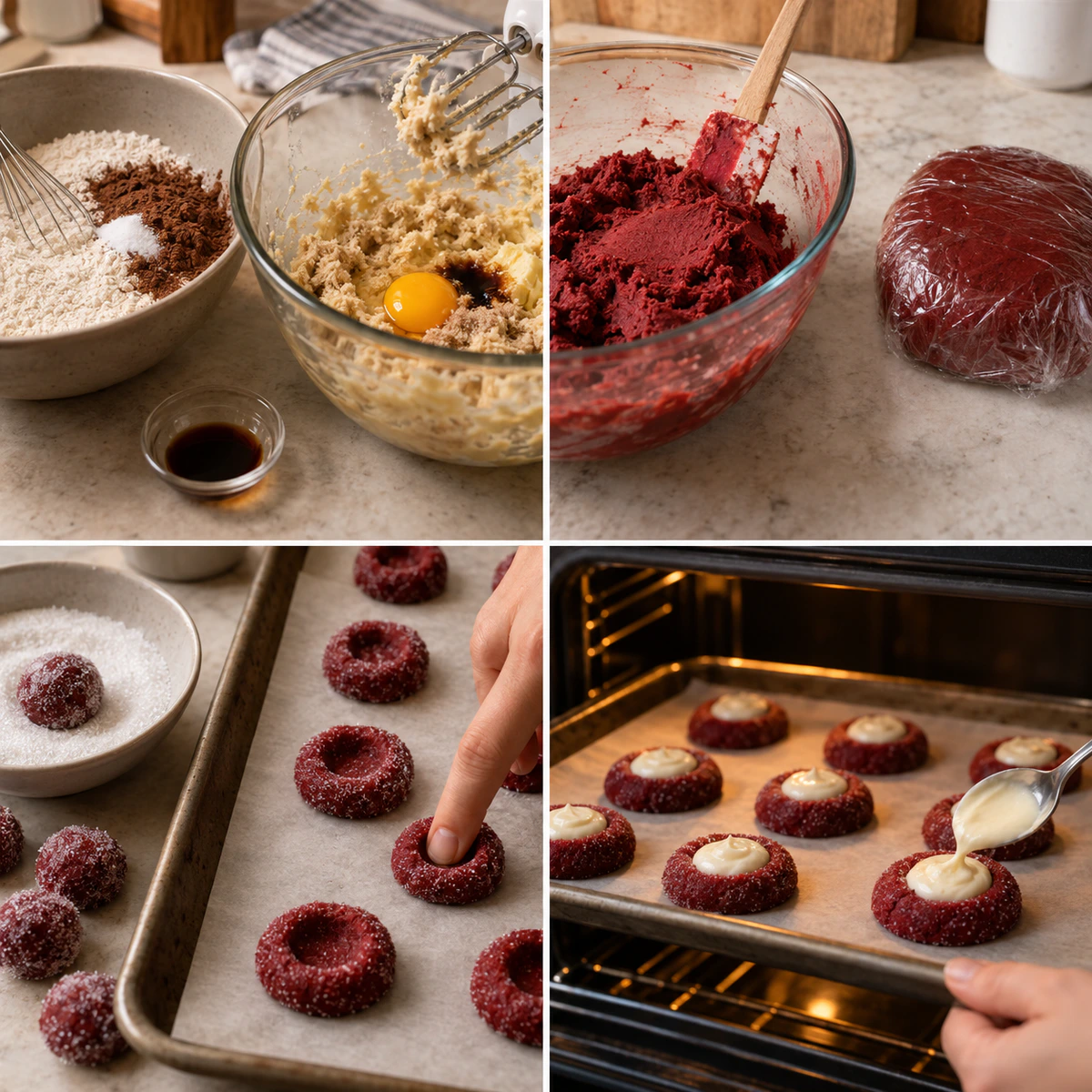 Four chronological preparation stages for Creamy Christmas Cookie Magic