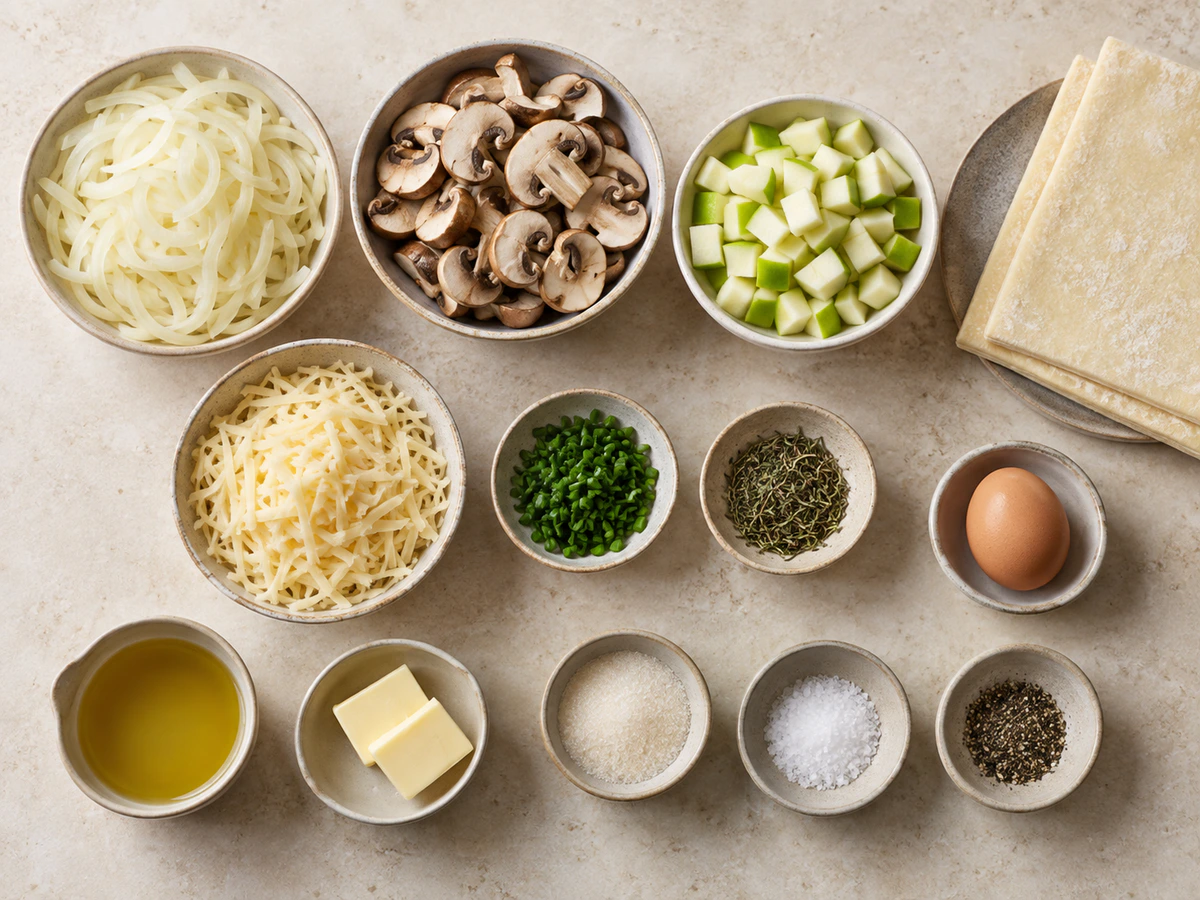 Exact measured ingredients for Caramelized Onion, Mushroom, Apple & Gruyère Bites