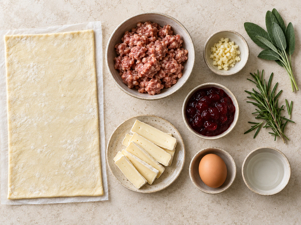 Exact measured ingredients for Sausage, Cranberry, & Brie Bites