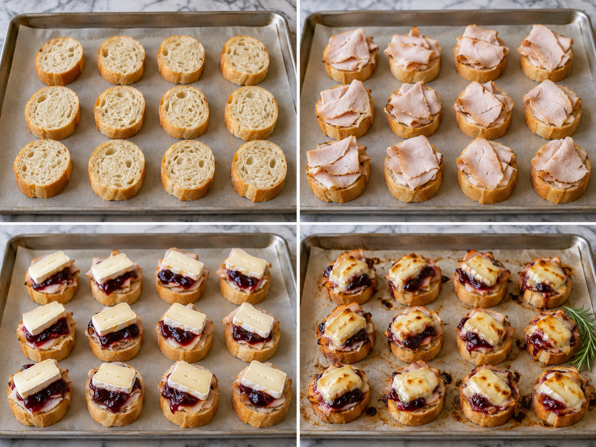 Four chronological preparation stages for Turkey Brie Bites