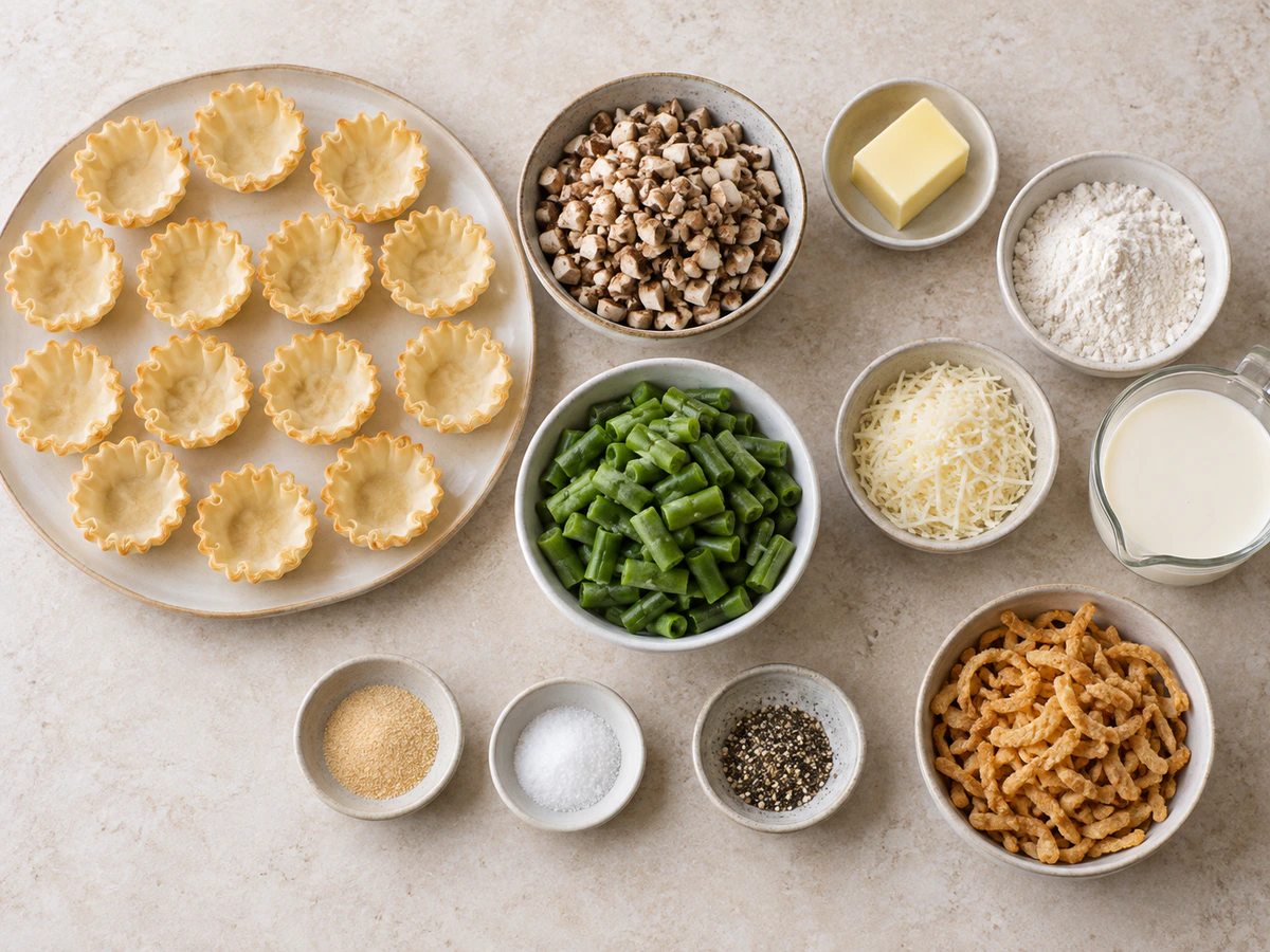 Exact measured ingredients for Green Bean Casserole Cups