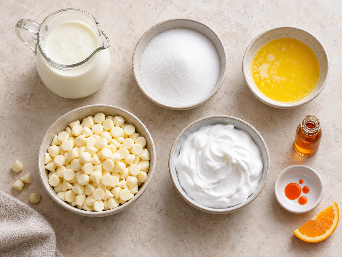 Exact measured ingredients for Orange Dreamsicle Fudge