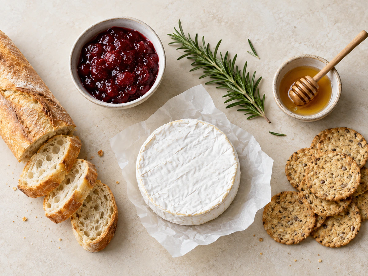 Exact measured ingredients for Cranberry Brie Dip with Honey & Rosemary
