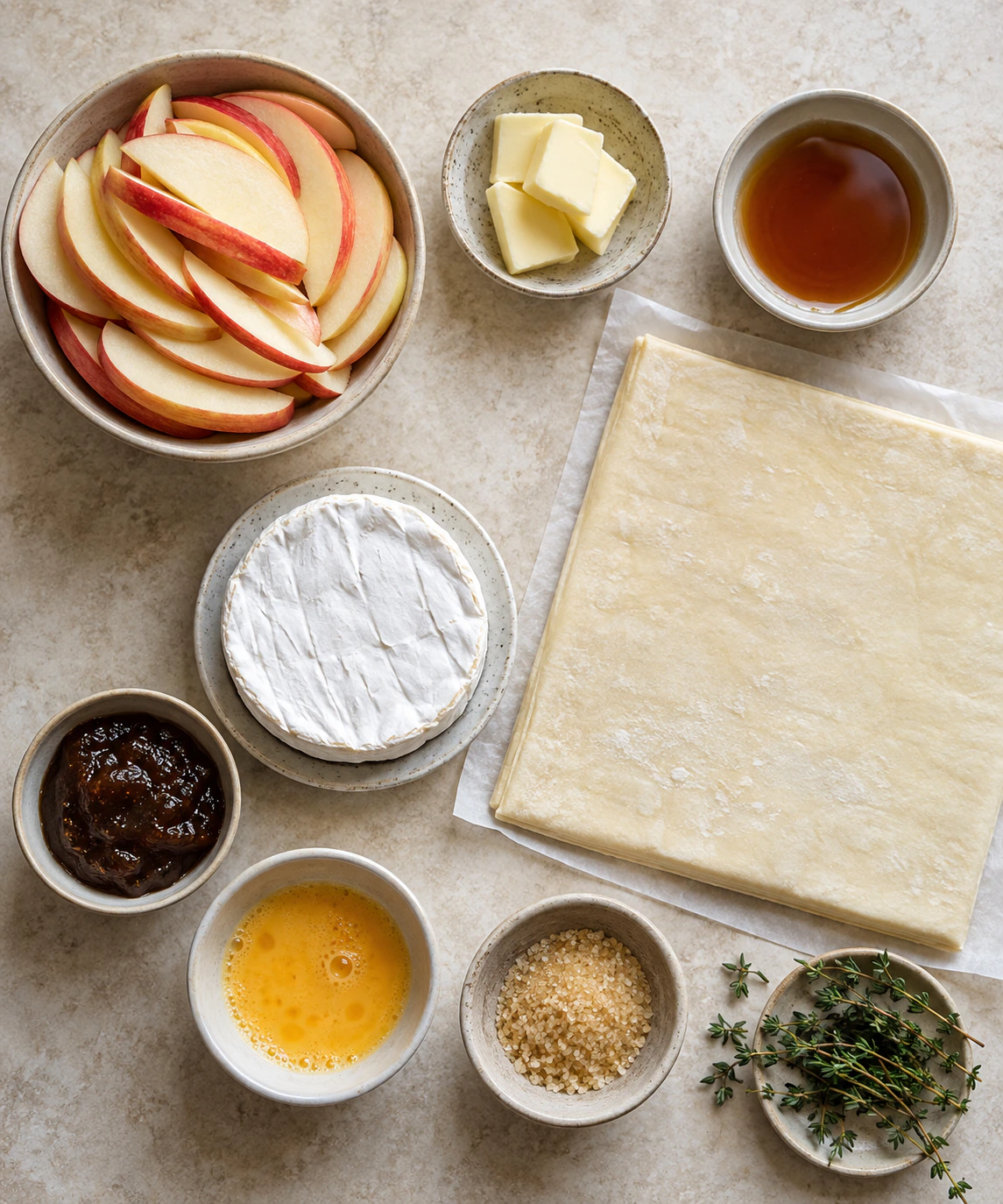 Exact measured ingredients for Golden Baked Brie with Caramelized Apples & Thyme