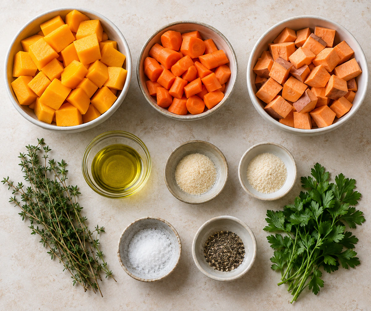 Exact measured ingredients for Roasted Root Vegetables